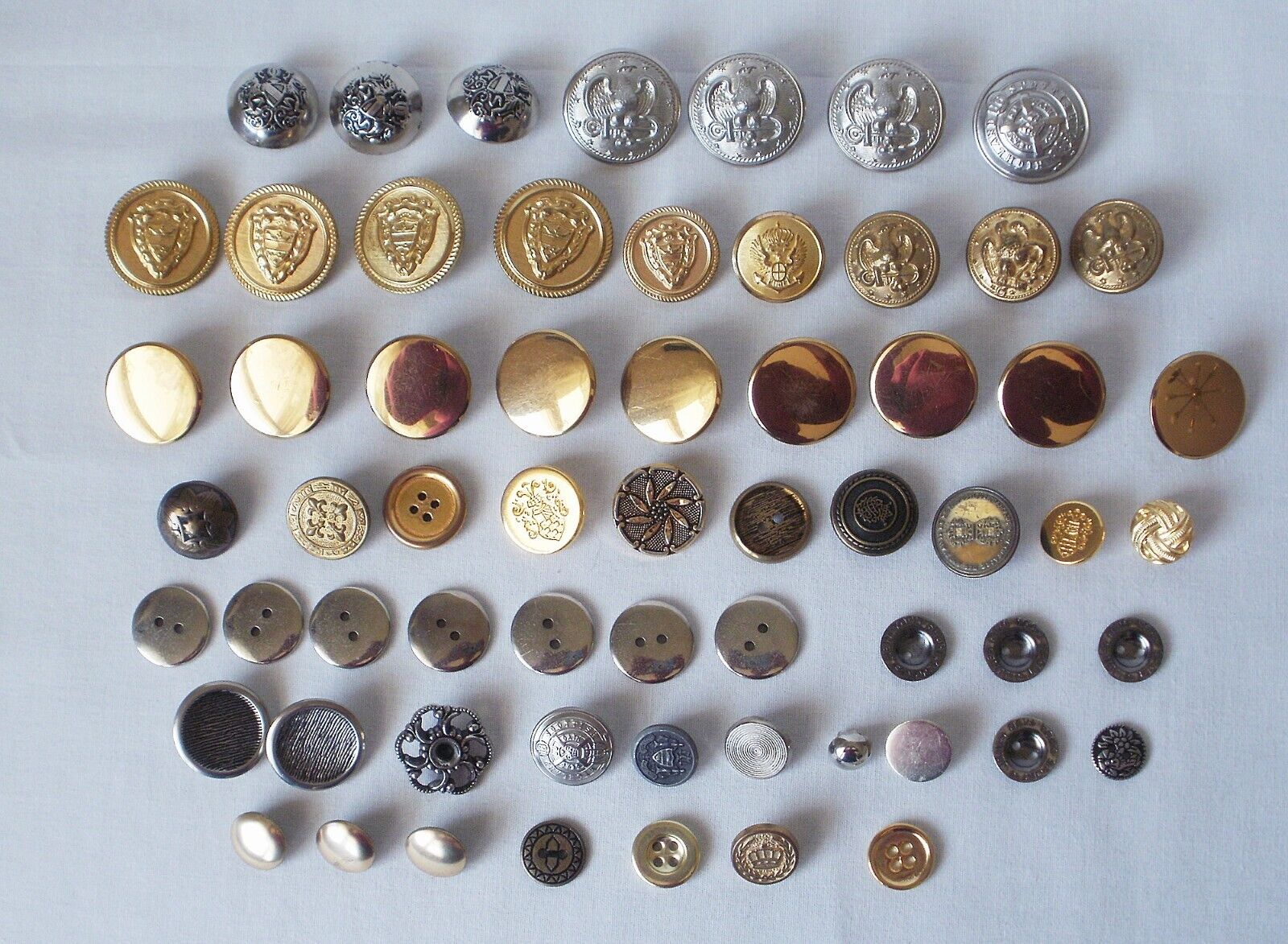 Lot of 62 Vintage Metal Sewing Buttons, Sizes 1/2\
