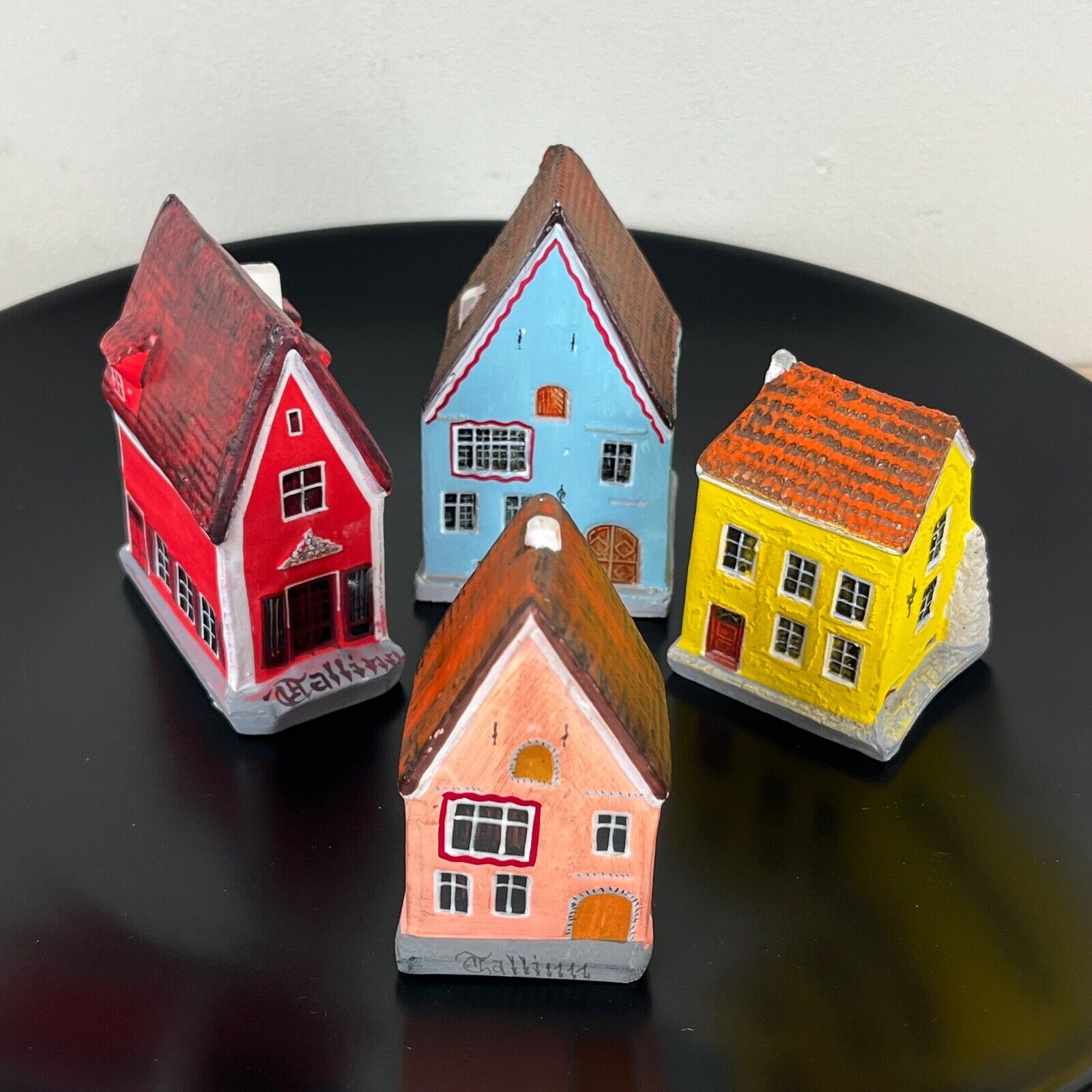 Old Tallinn Estonia Handmade Ceramic Miniature Village Houses Buildings Set of 4