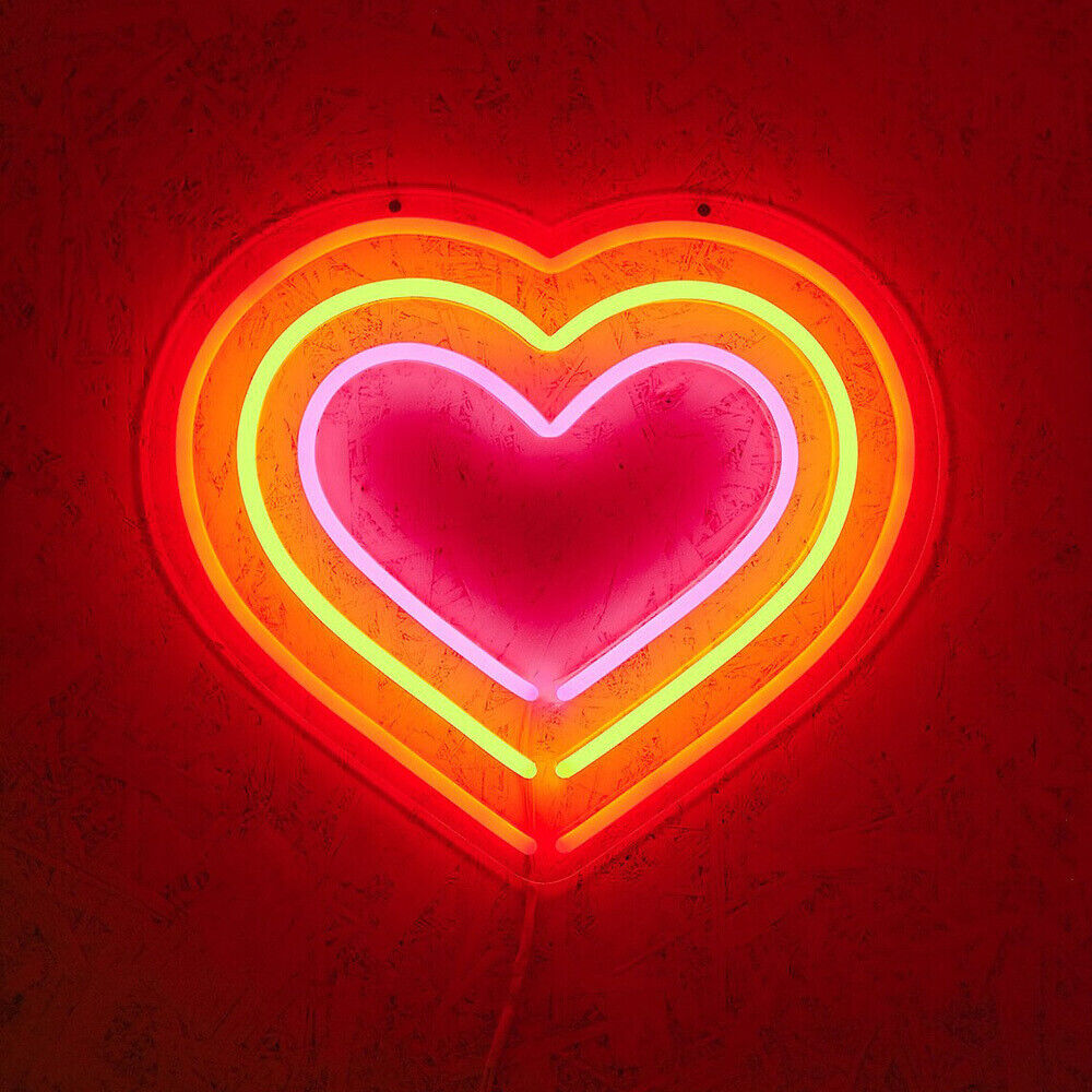 LED Triple Heart Neon Sign Light Dimmable Birthday Wedding Party Wall Hanging