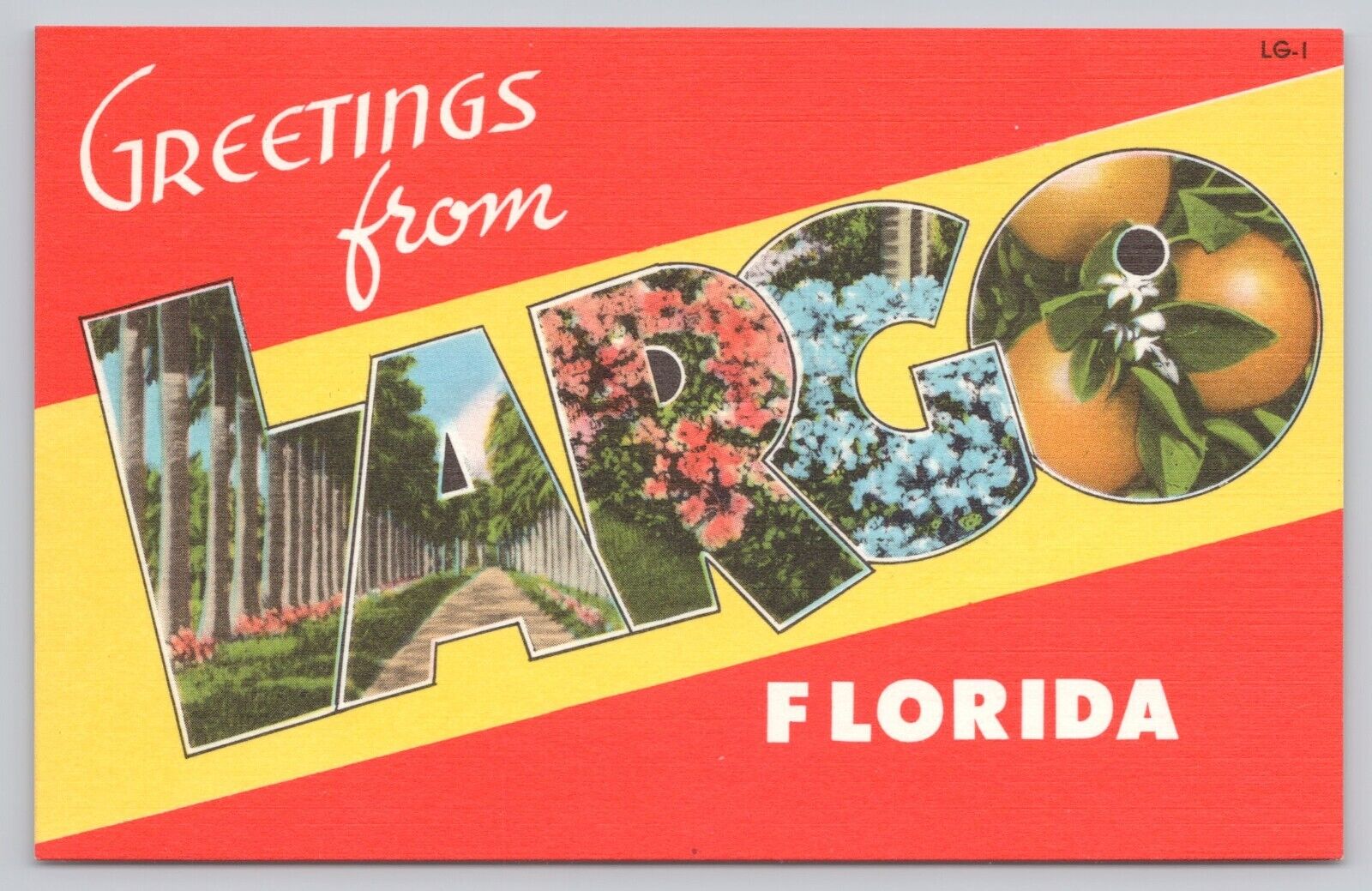 Largo Florida, Large Letter Greetings, Vintage Postcard