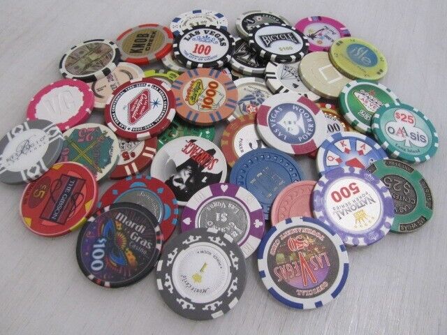 40 Casino Gaming Poker Chip Lot Las Vegas $1 New & Used Chipco Paulson Clay 