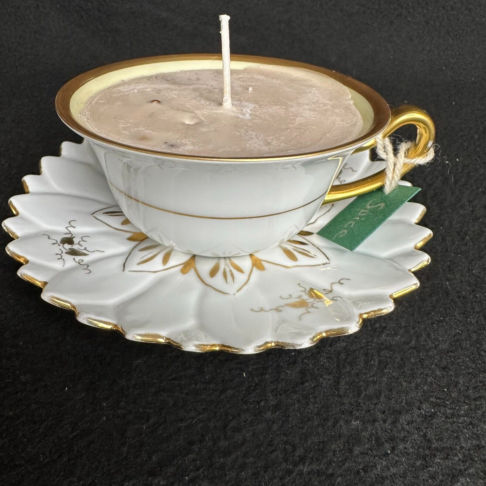 Vintage Hand Painted Tea Cup Saucer Candle Organic Soy Spice