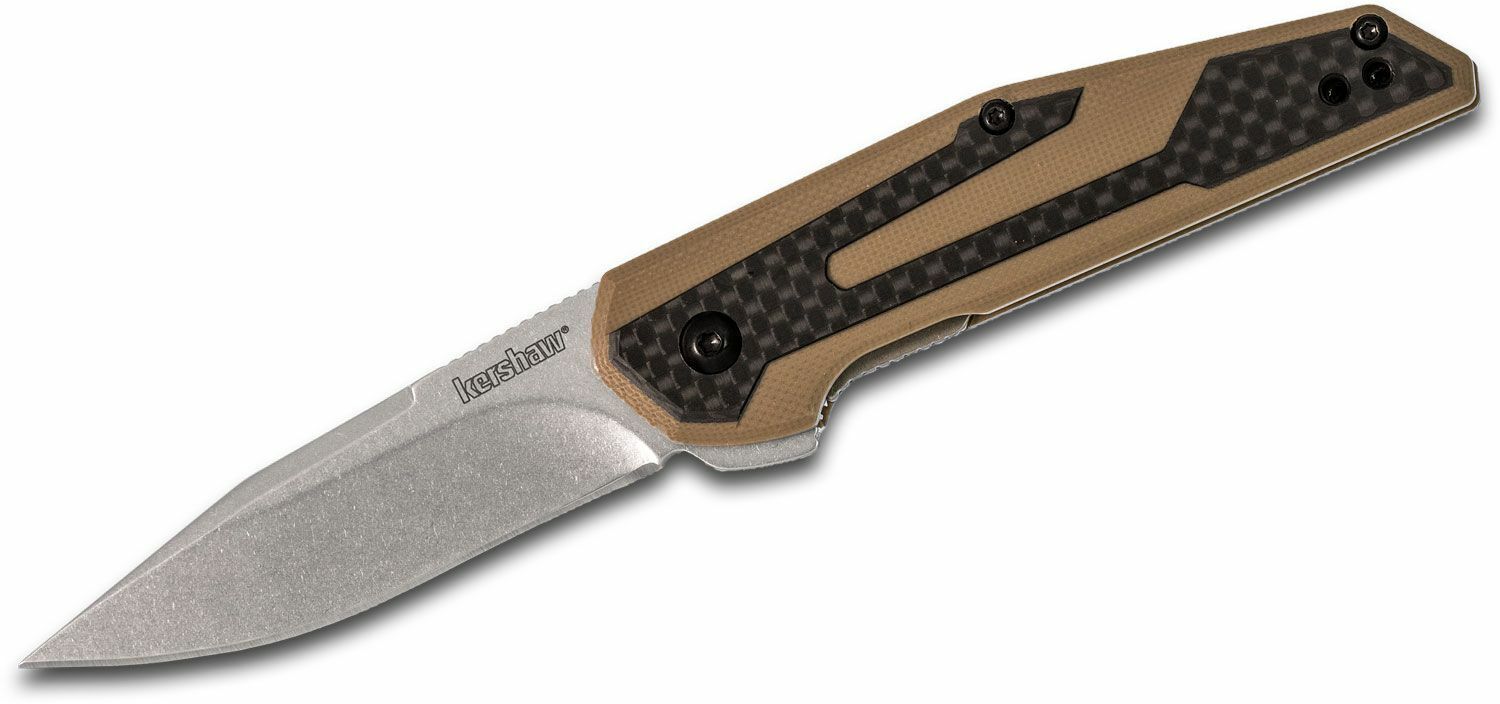 Kershaw Fraxion Carbon Fiber Tan G-10 Anso KVT Bearings Flipper Knife US Seller