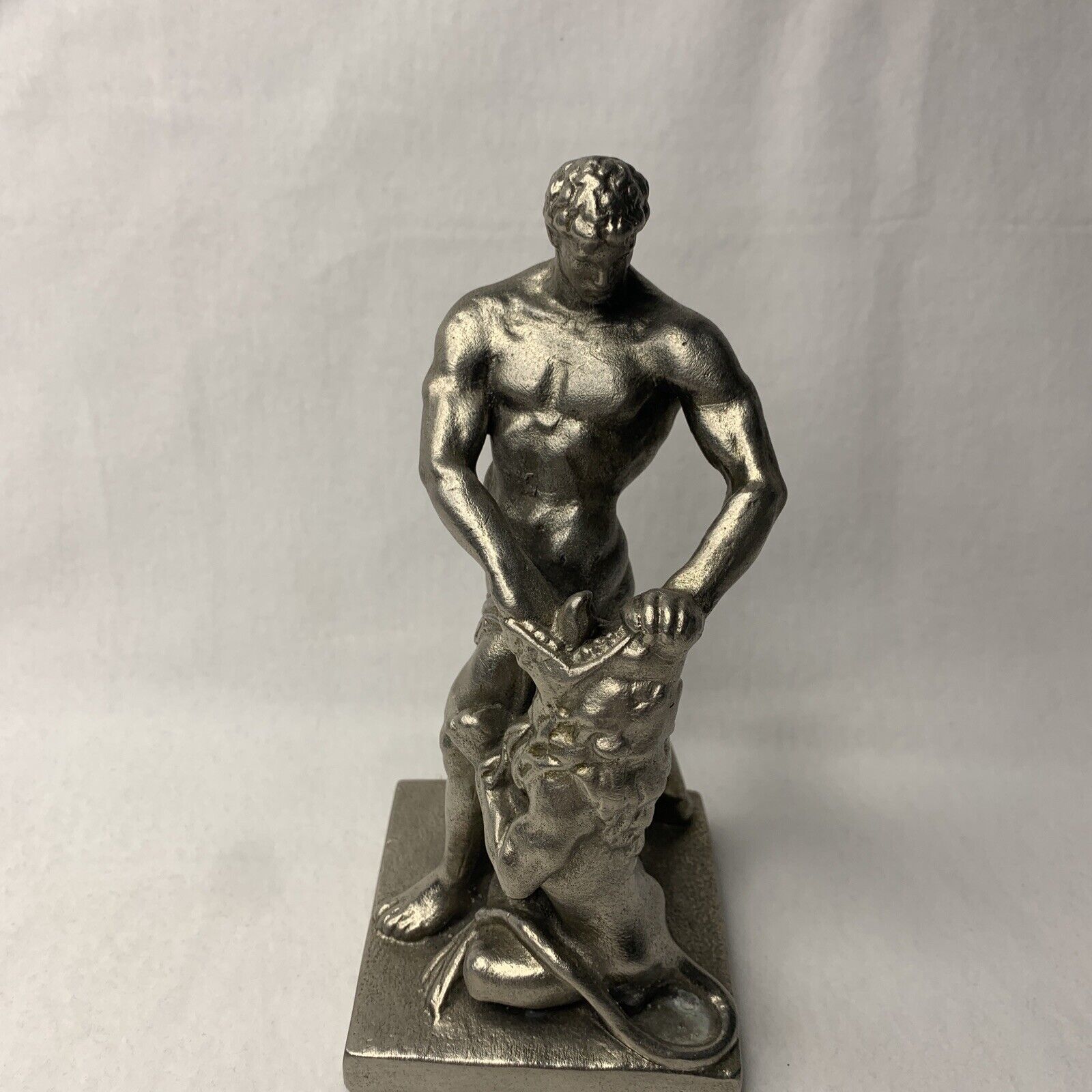 Vintage Bronze/Metal Sculpture of Heracles Slaying Nemean Lion Classic Mythology