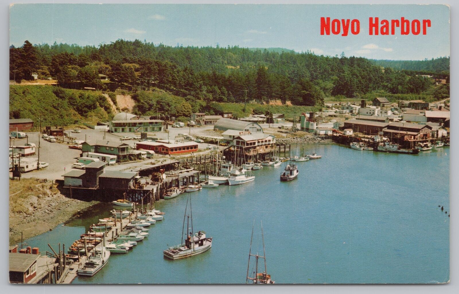 State View~Air View Noyo Harbor Fort Bragg California~Vintage Postcard