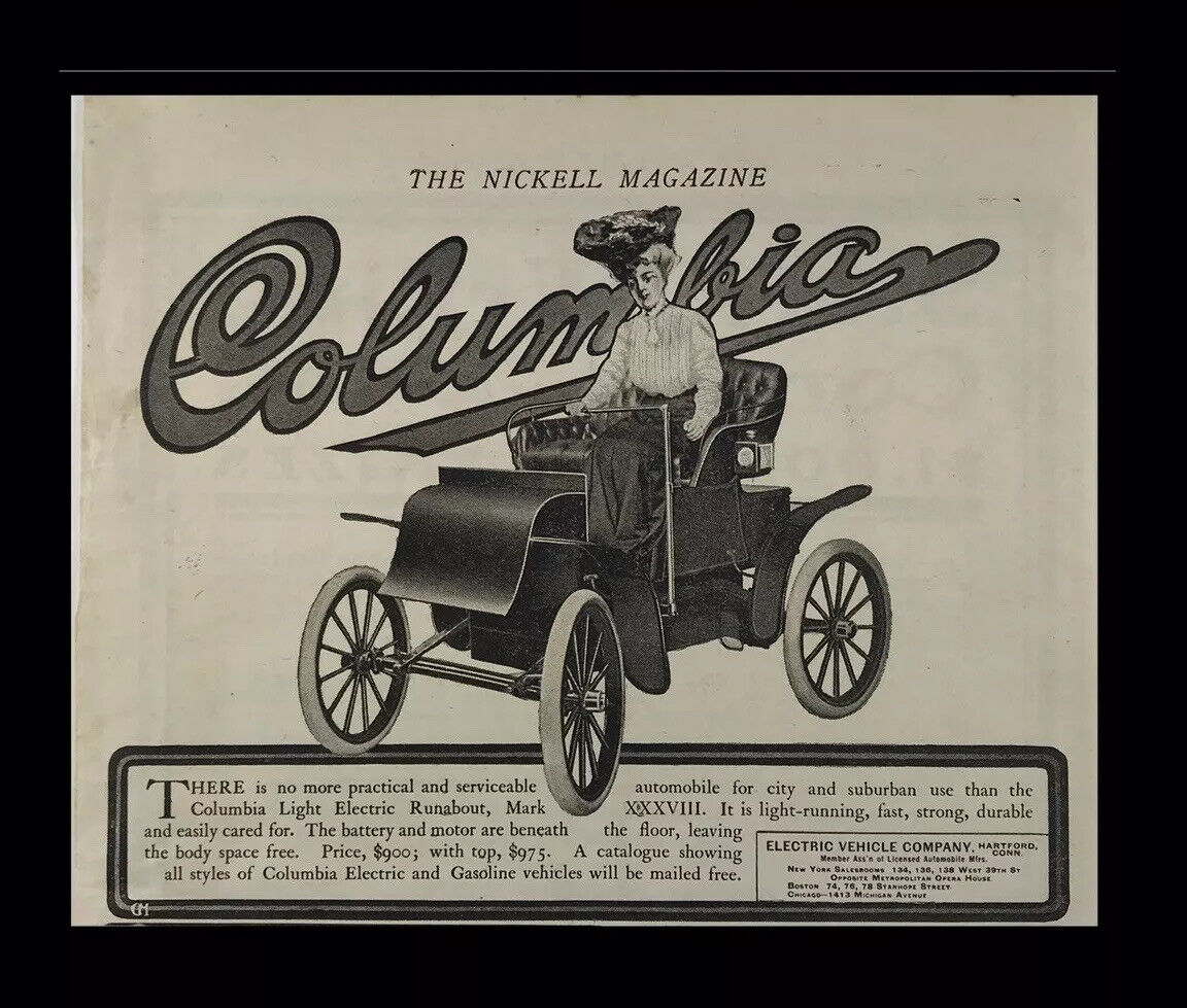 1903 Columbia Runabout Mark XXXVIII Electric Automobile Vehicle Car Ad