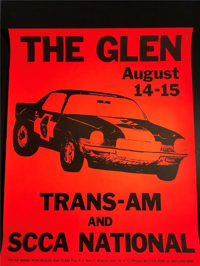 Watkins Glen - Vintage Formula 1 Racing Poster -  60s 70s - Dayglo Red + Black