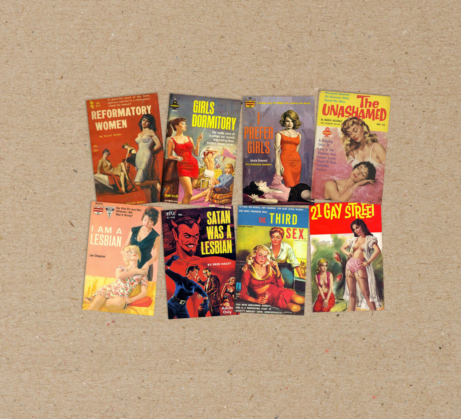 set of 8 POSTCARD VARIOUS lesbian PULP cover magazine vintage print printing