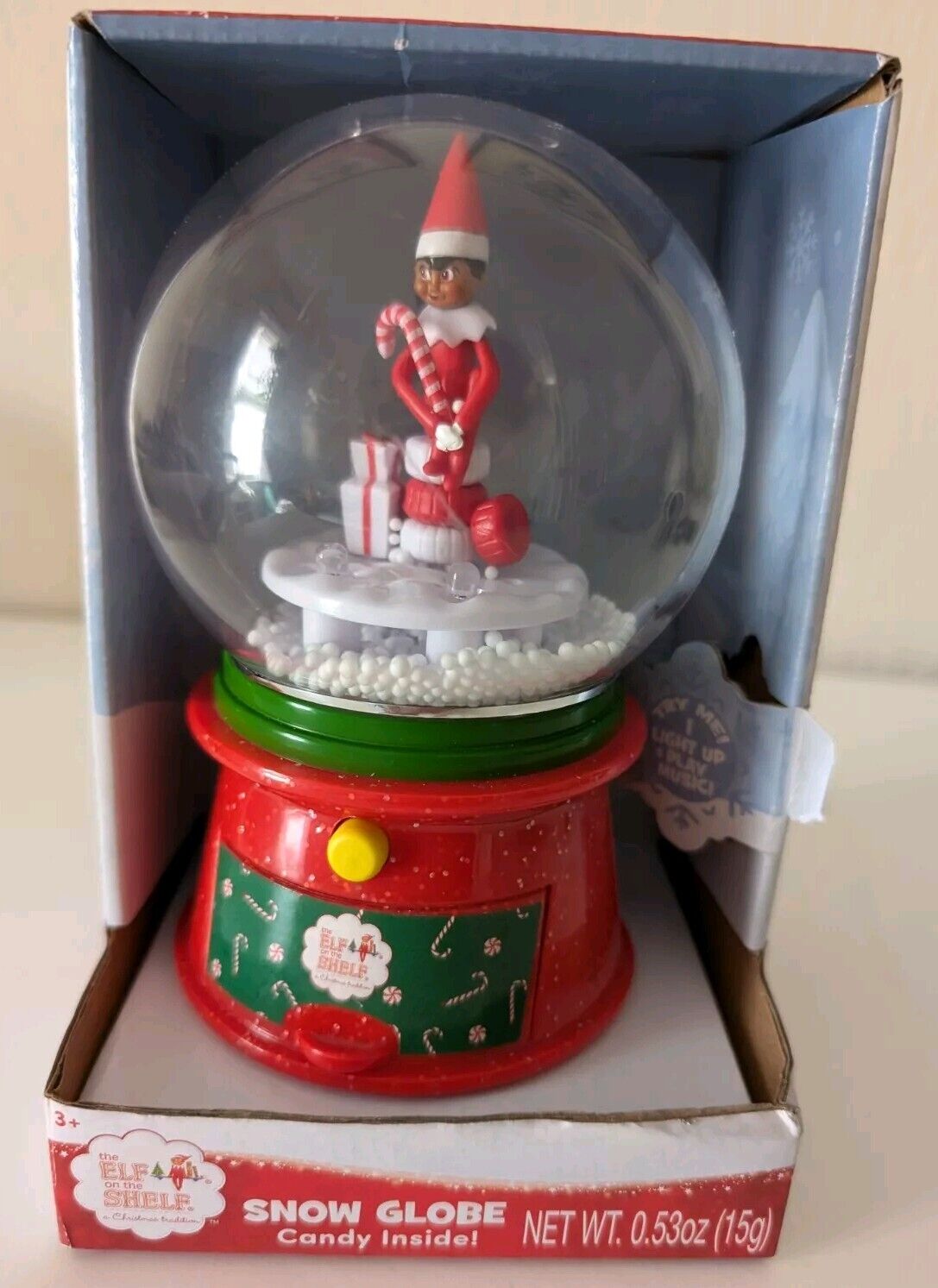 Elf on the Shelf Candy Filled Snowglobe Plays Music New
