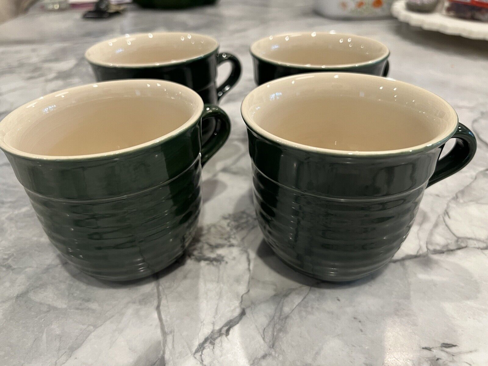 EMILE HENRY Set of 4 France 8764 mugs Olive Green 14 oz Modele Depose Coffee Tea
