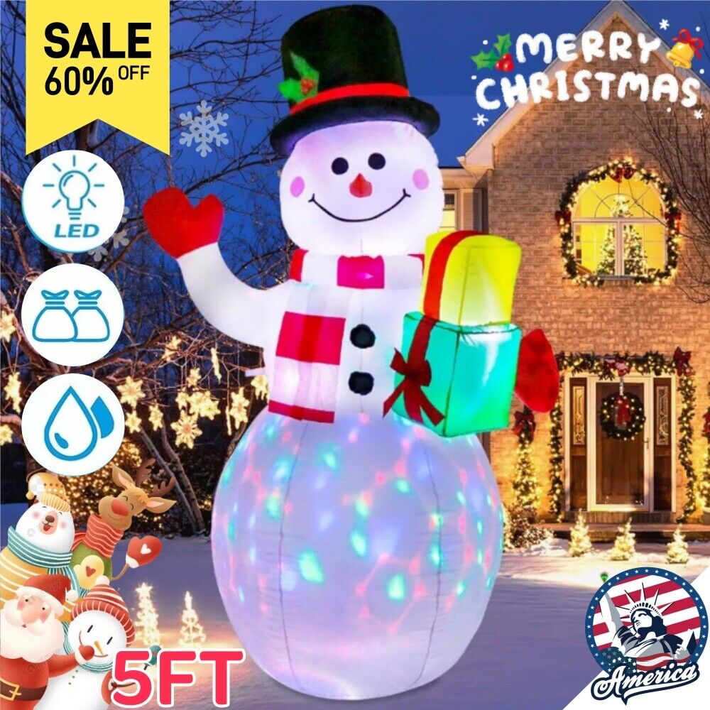 5ft Christmas Inflatable LED Snowman Light Up Outdoor Lighted Garden Decorations
