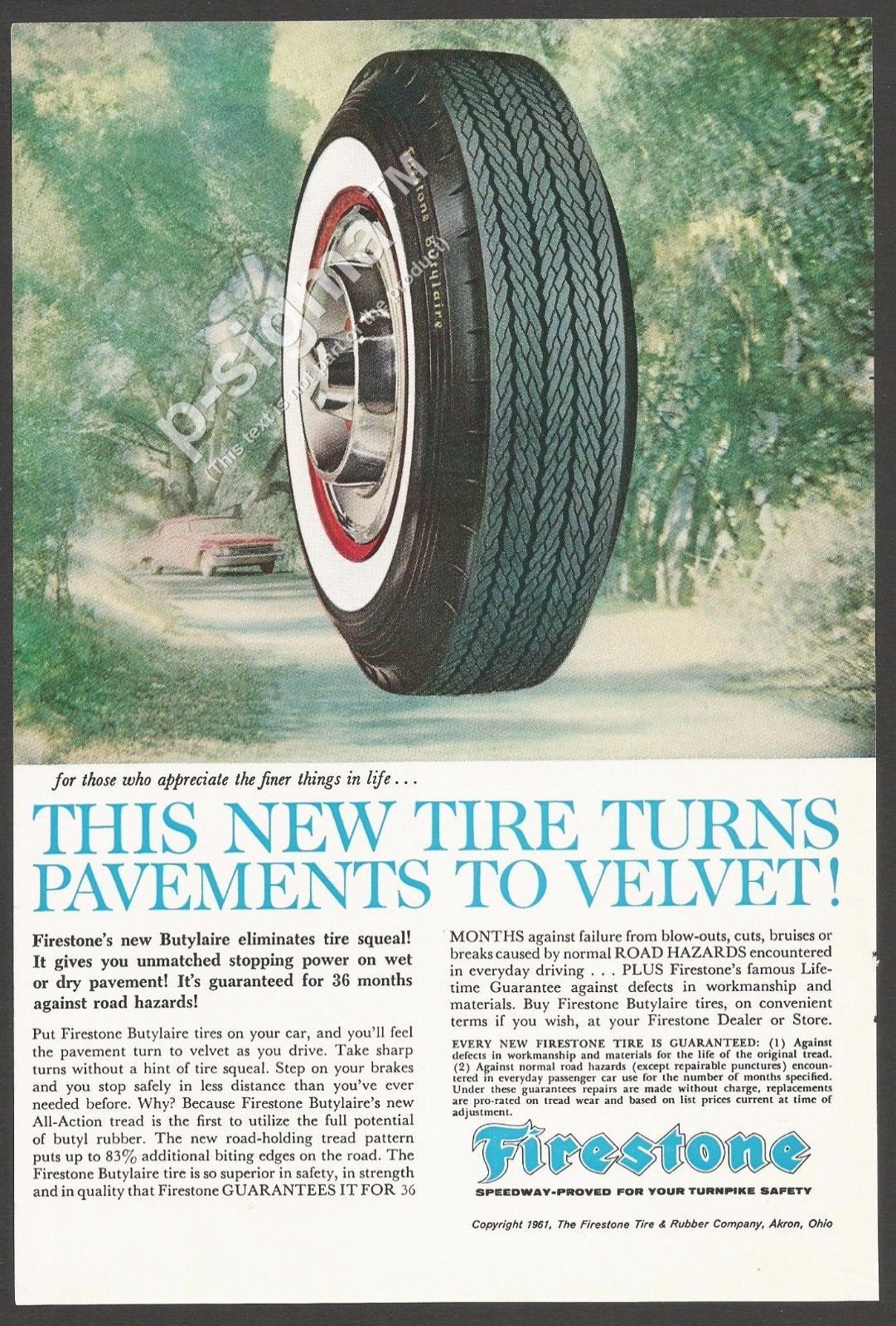 FIRESTONE Tires -1961 Nat Geo Vintage Print Ad