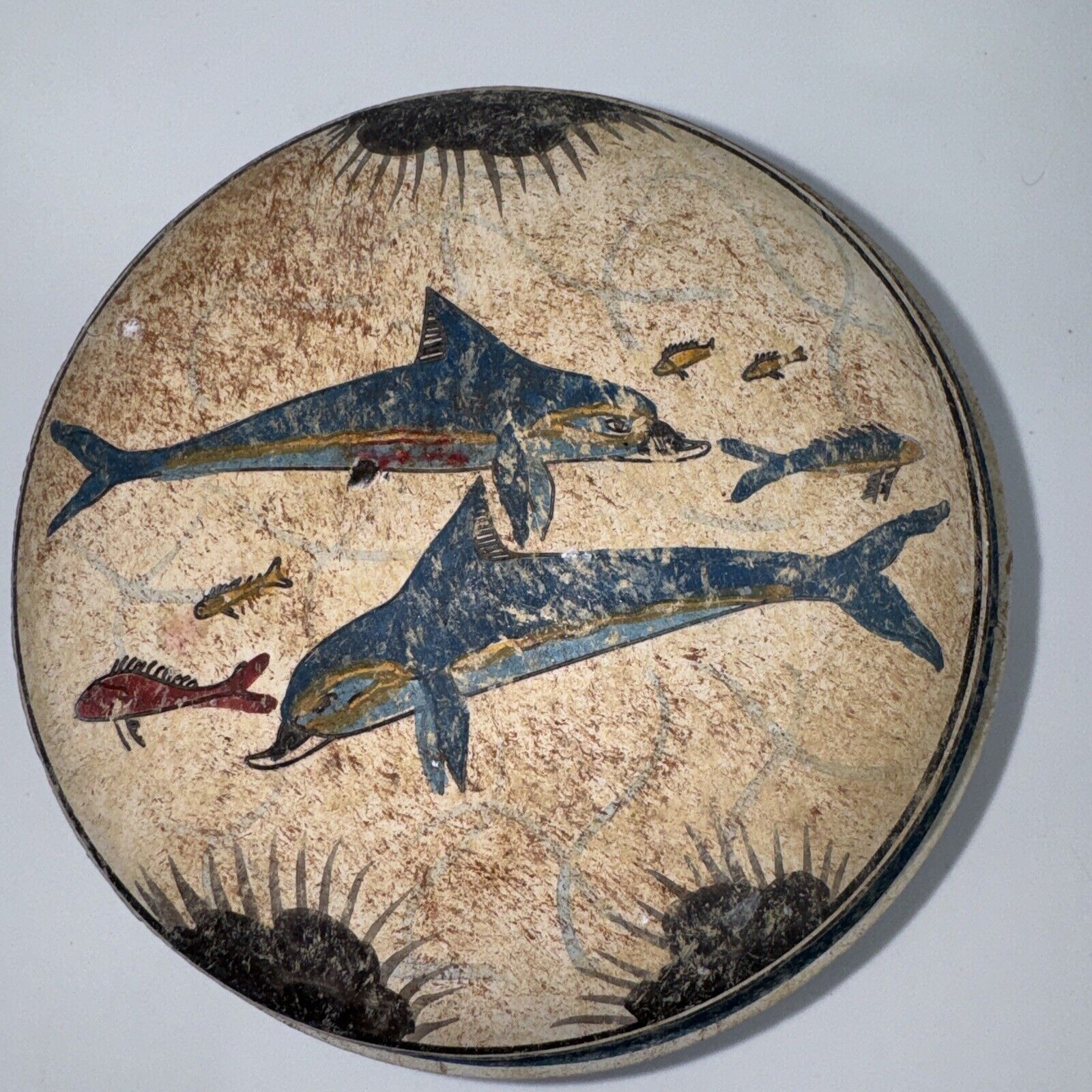 Crete Trinket Box Dolphins Minoan Pottery Terracota Replica Handmade Politakis