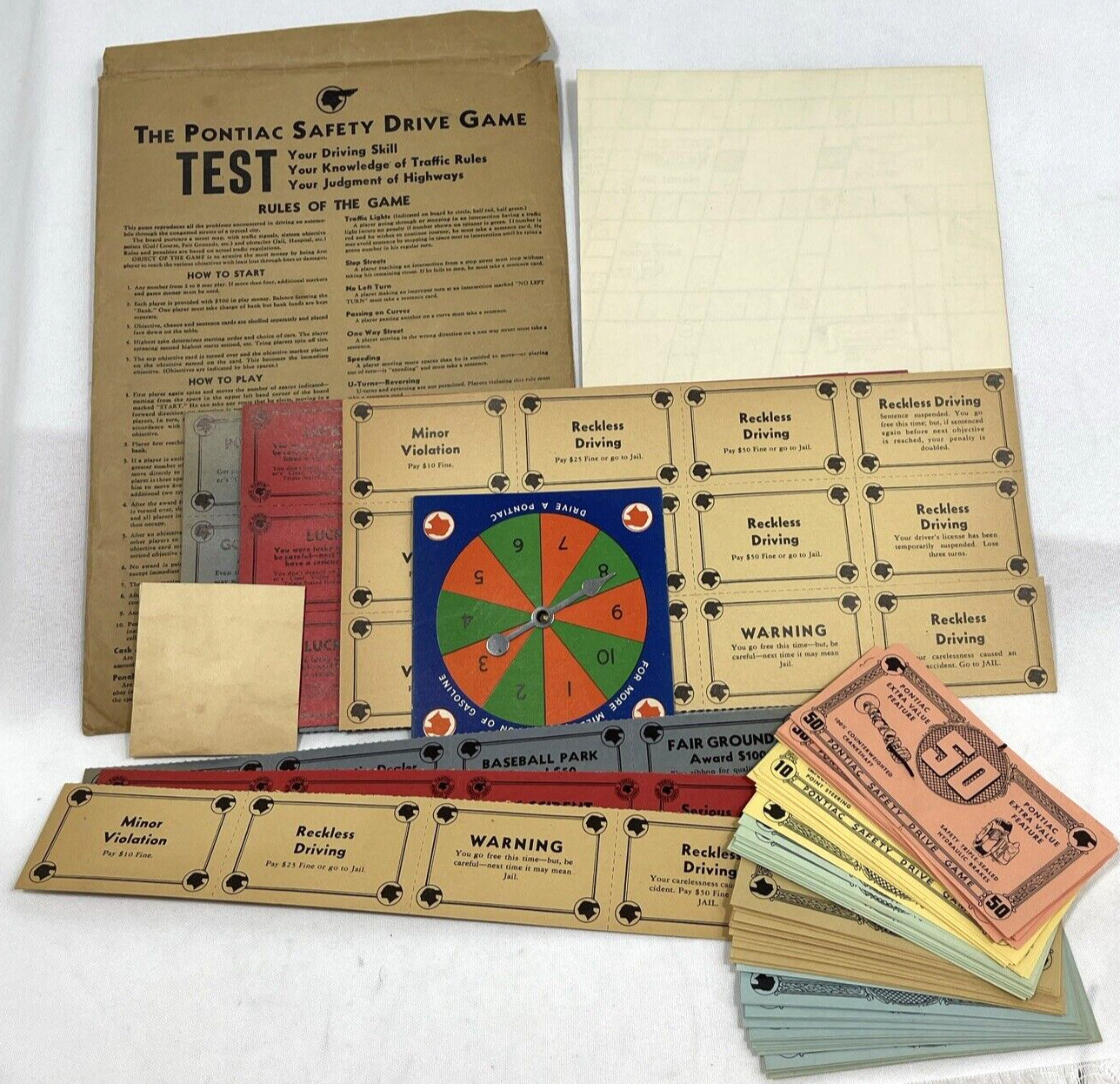 1937-1938 Pontiac Safety Drive Game - RARE UNUSED Promotional Mailer Complete
