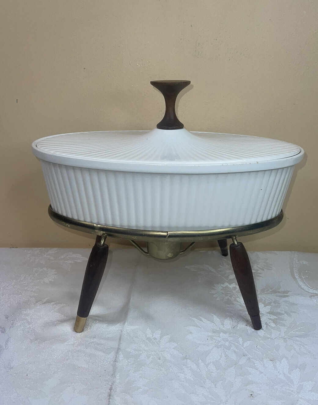 Ernest Sohn Creations Mid Century Ribbed Oval Covered Casserole With Stand
