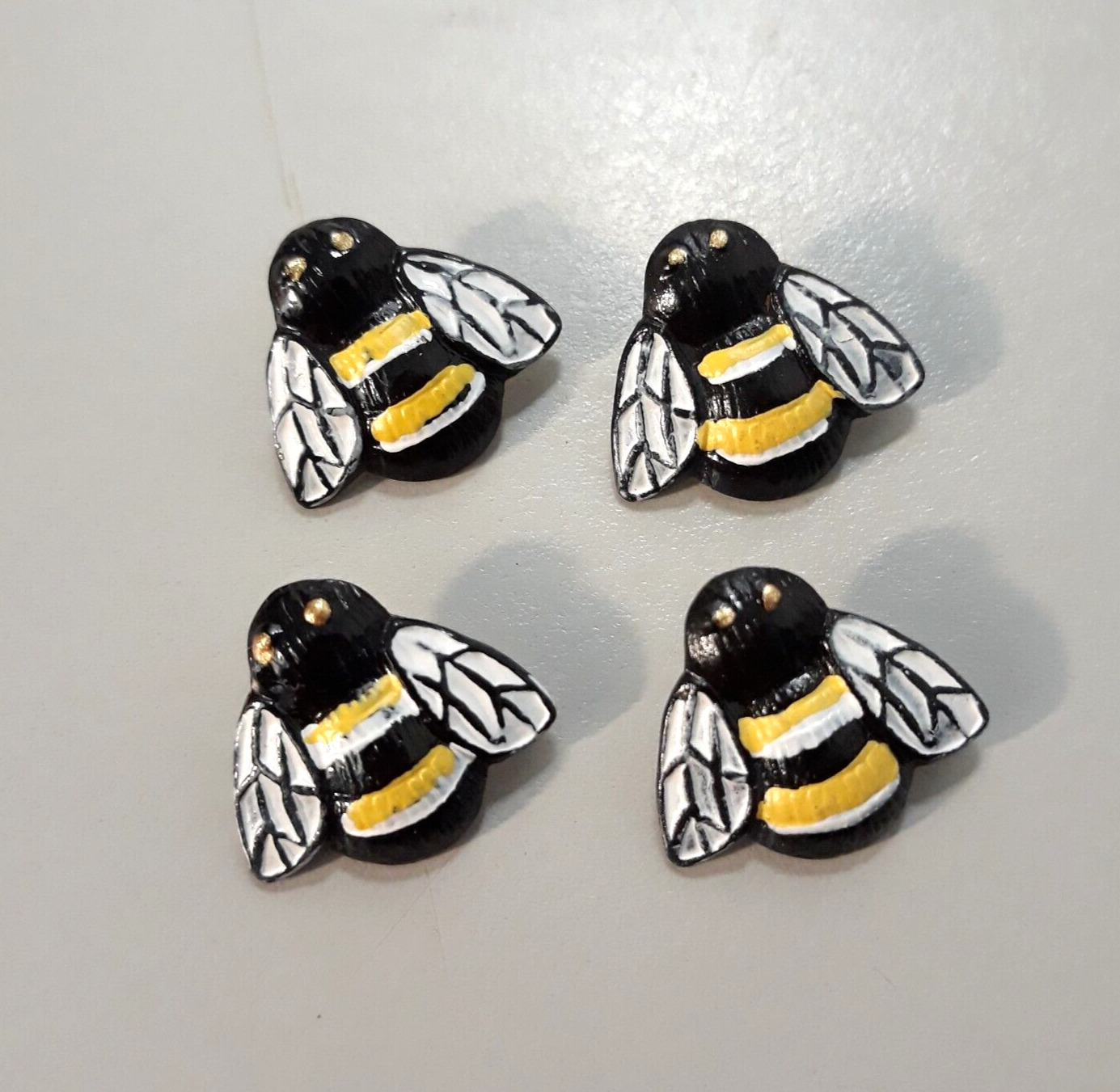 Vintage Bumble Bee Buttons Metal Black Yellow White Spring Bees Insect 3/4\