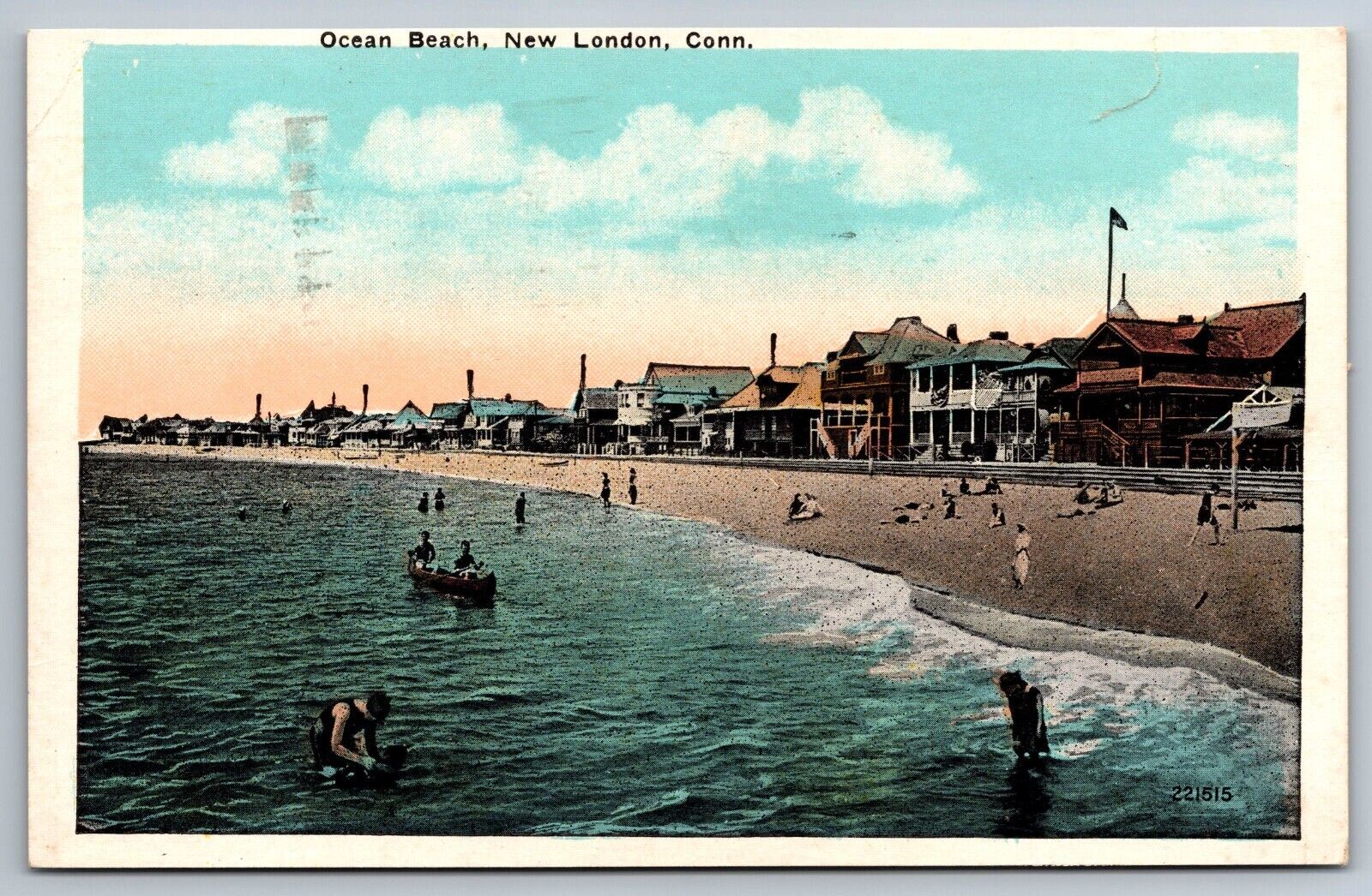 Ocean Beach New London Connecticut white border Postcard