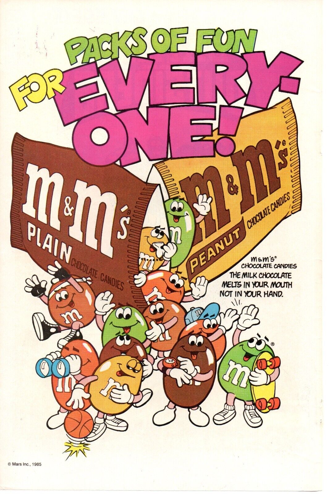 1985 M&M'S Plain, Peanut Candy Food Snack PRINT AD WALL ART - FUN FOR EVERYONE