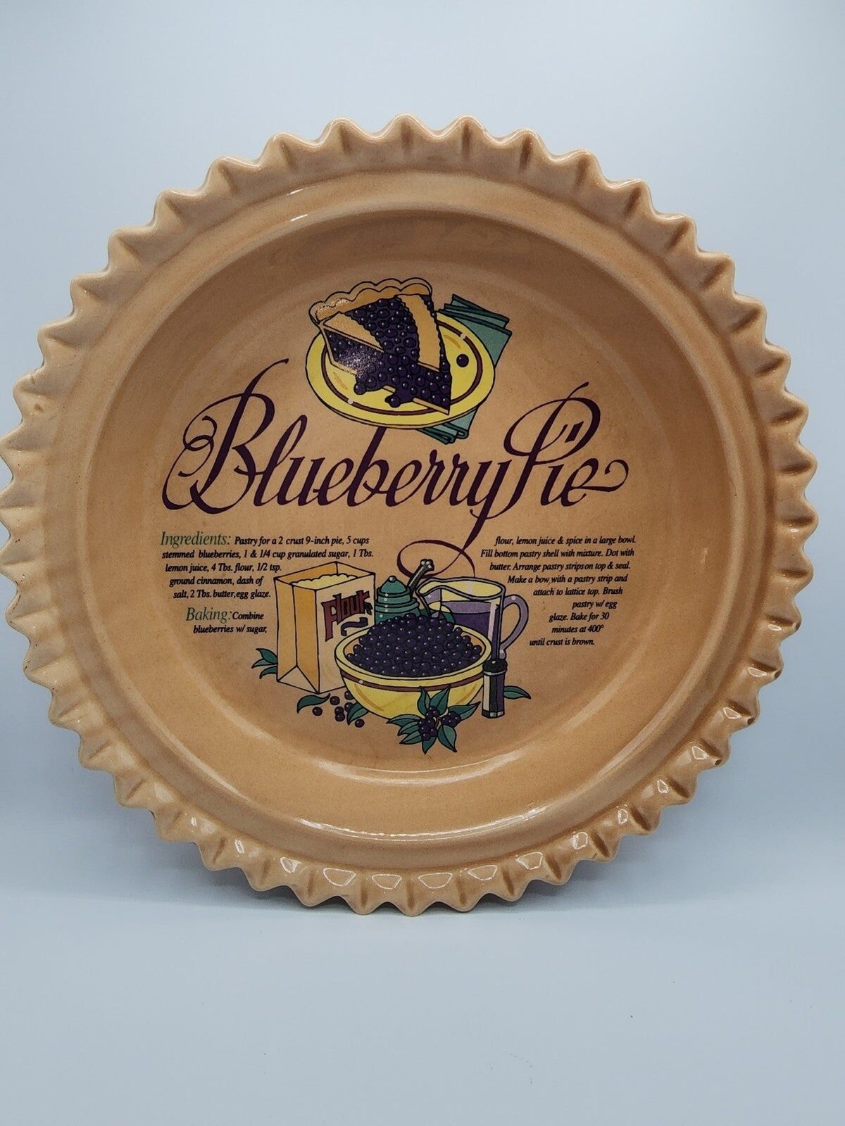 Recipe Pie Plate Blueberry Vintage Ceramic Universal Trumps Inc 11\