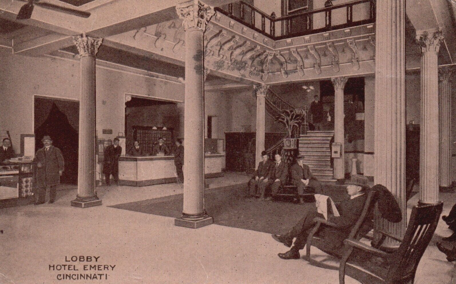 Postcard OH Cincinnati Ohio Lobby Hotel Emery Posted 1912 Vintage PC K677