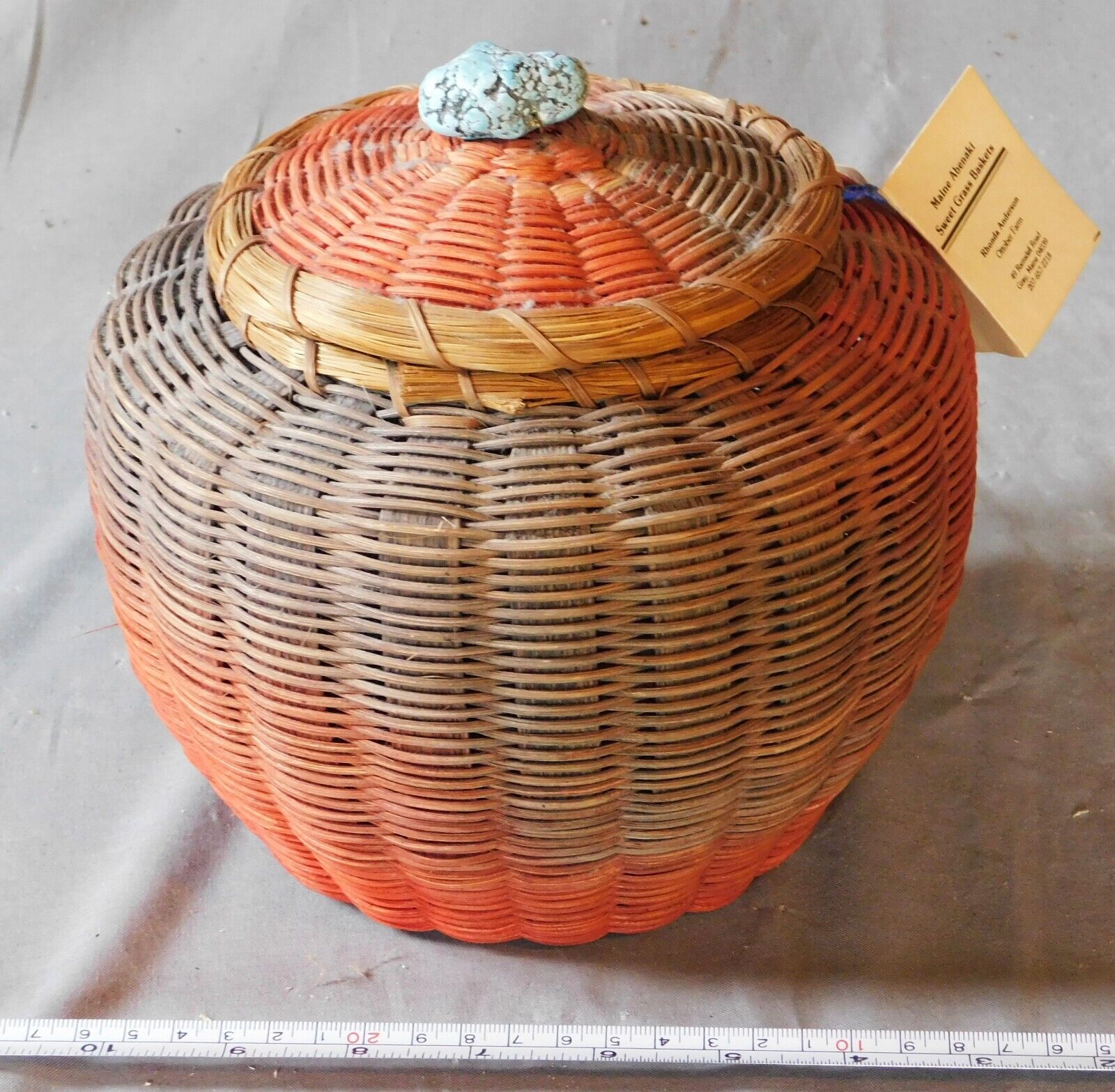 Vintage Native American basket Penobscot ash splint Abenaki turquoise Anderson