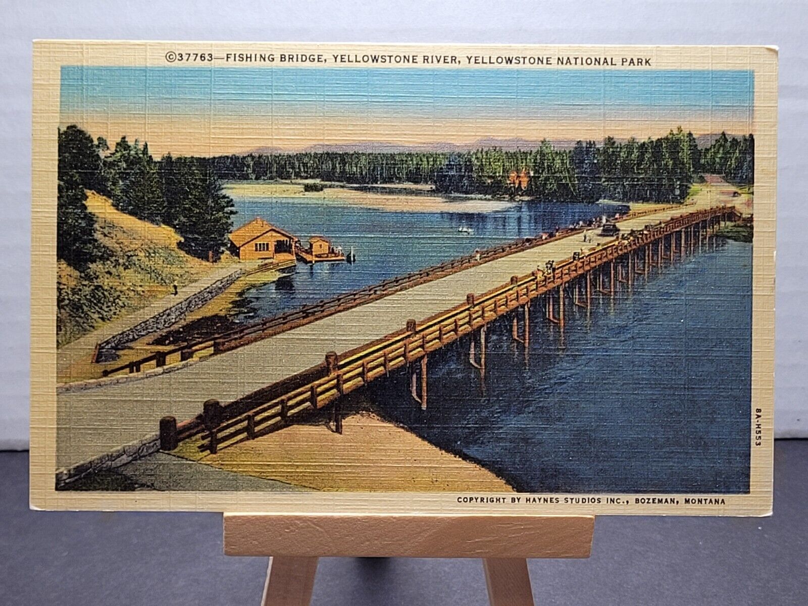 Vintage 1938 Postcard Fishing Bridge, Yellowstone River, National Park Colortone