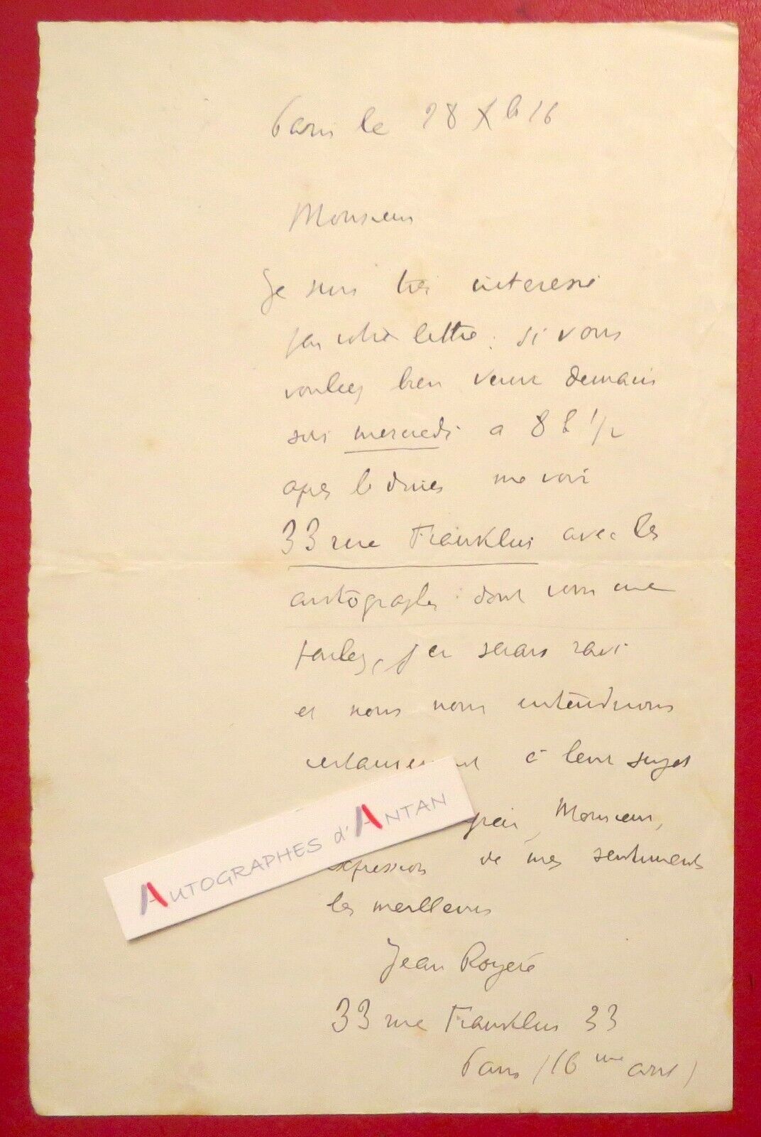 ● L.A.S 1916 Jean ROYERE poet publisher born in Aix en Provence - autograph letter