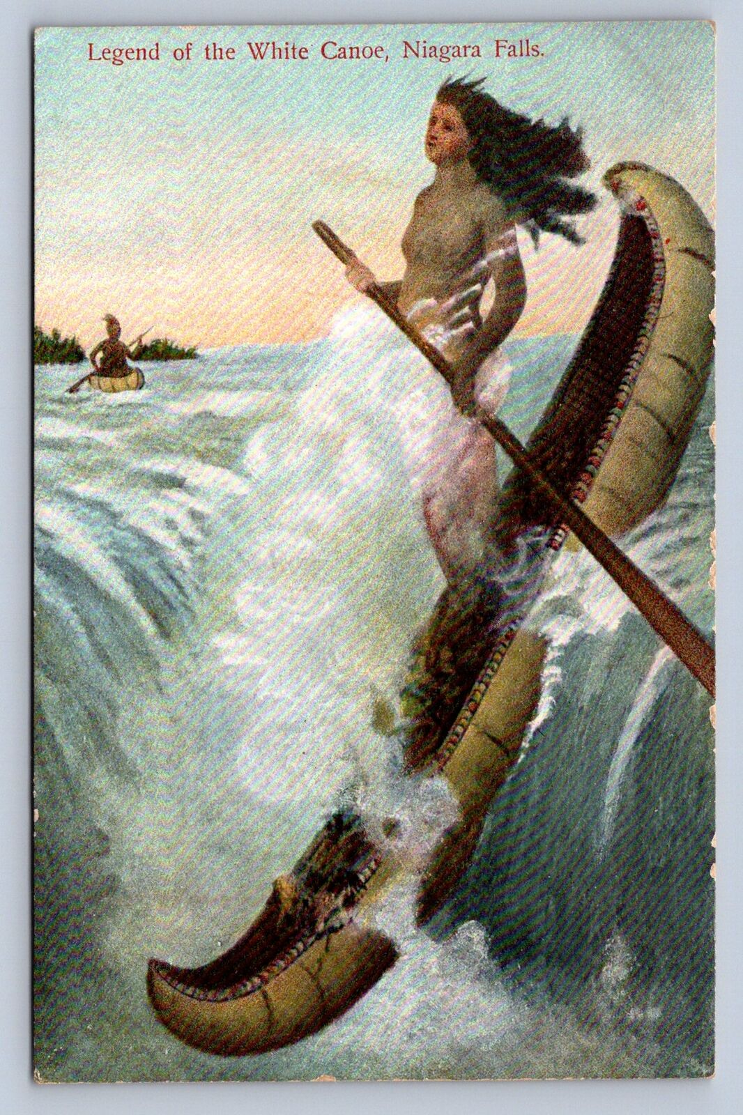 J96/ Native American Indian Postcard c1910 Legend Niagara Falls Canoe 100