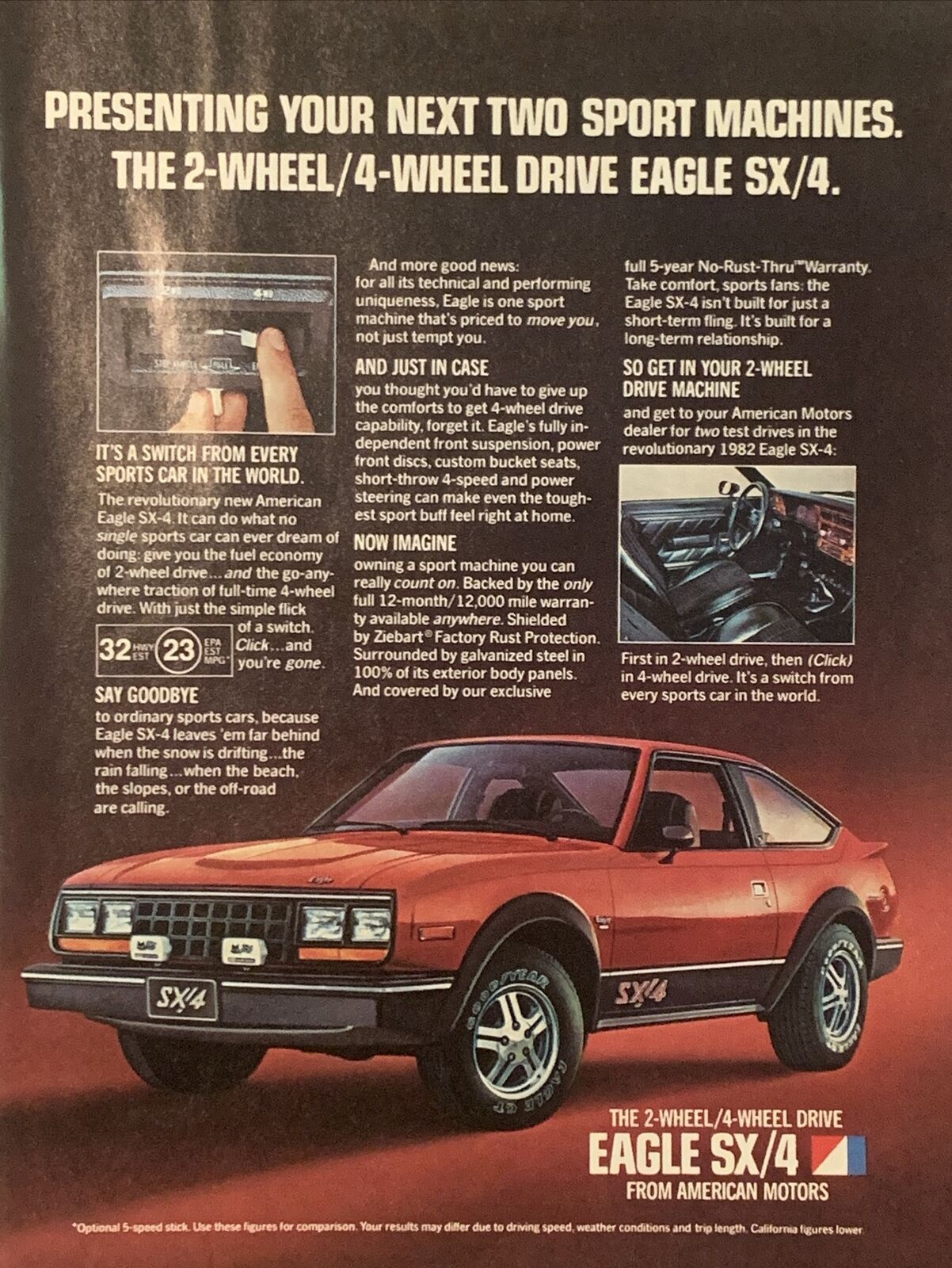 1982 AMC Eagle SX/4 VTG 1980s PRINT AD Sports Car - Flick Of Switch 2WD to 4WD