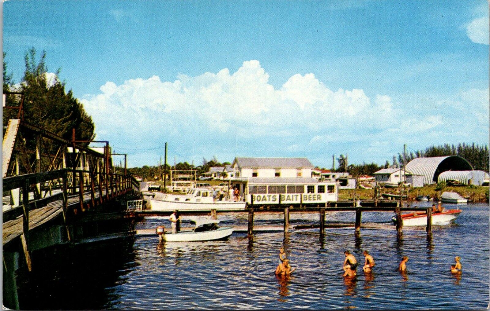 Nokomis Florida FL Inland Water Way Bridge State Rd 789 Boats Bait Beer Postcard