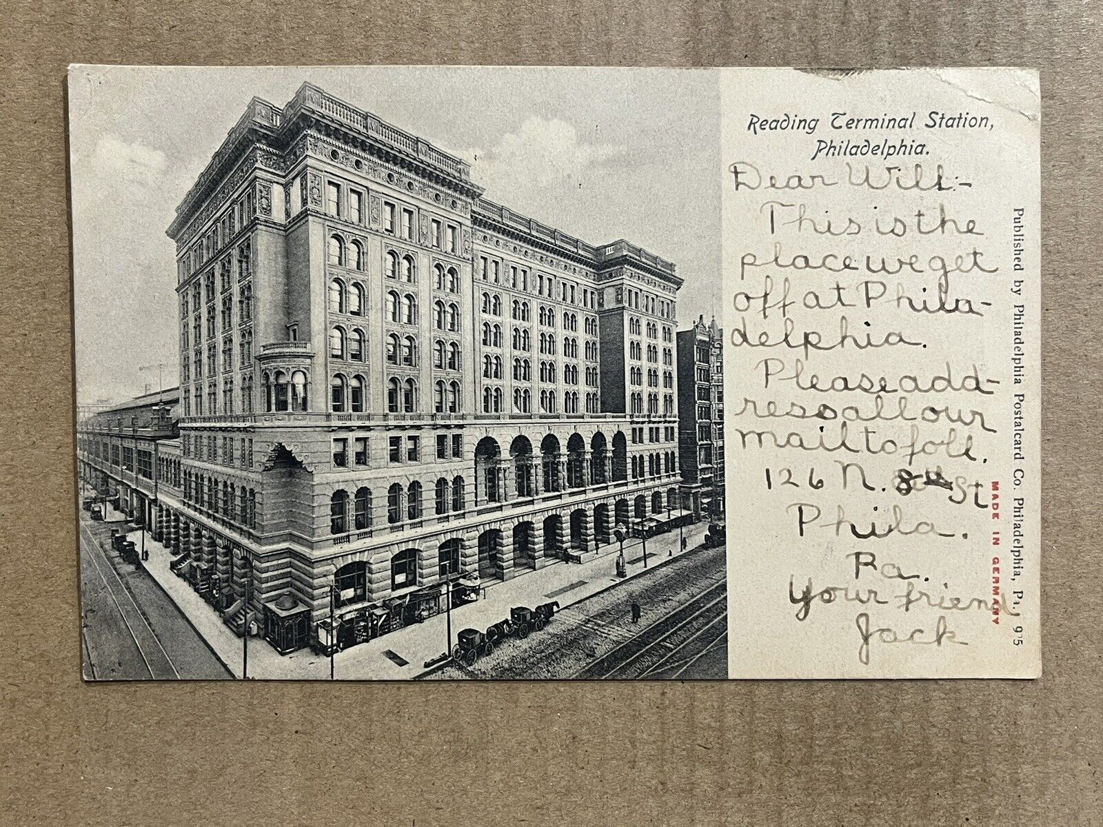 Postcard Philadelphia PA Reading Terminal Railroad Train Station 1907 UDB