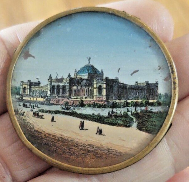 Antique miniature Reverse Painting  1893 World\'s Fair , 1.75 inches