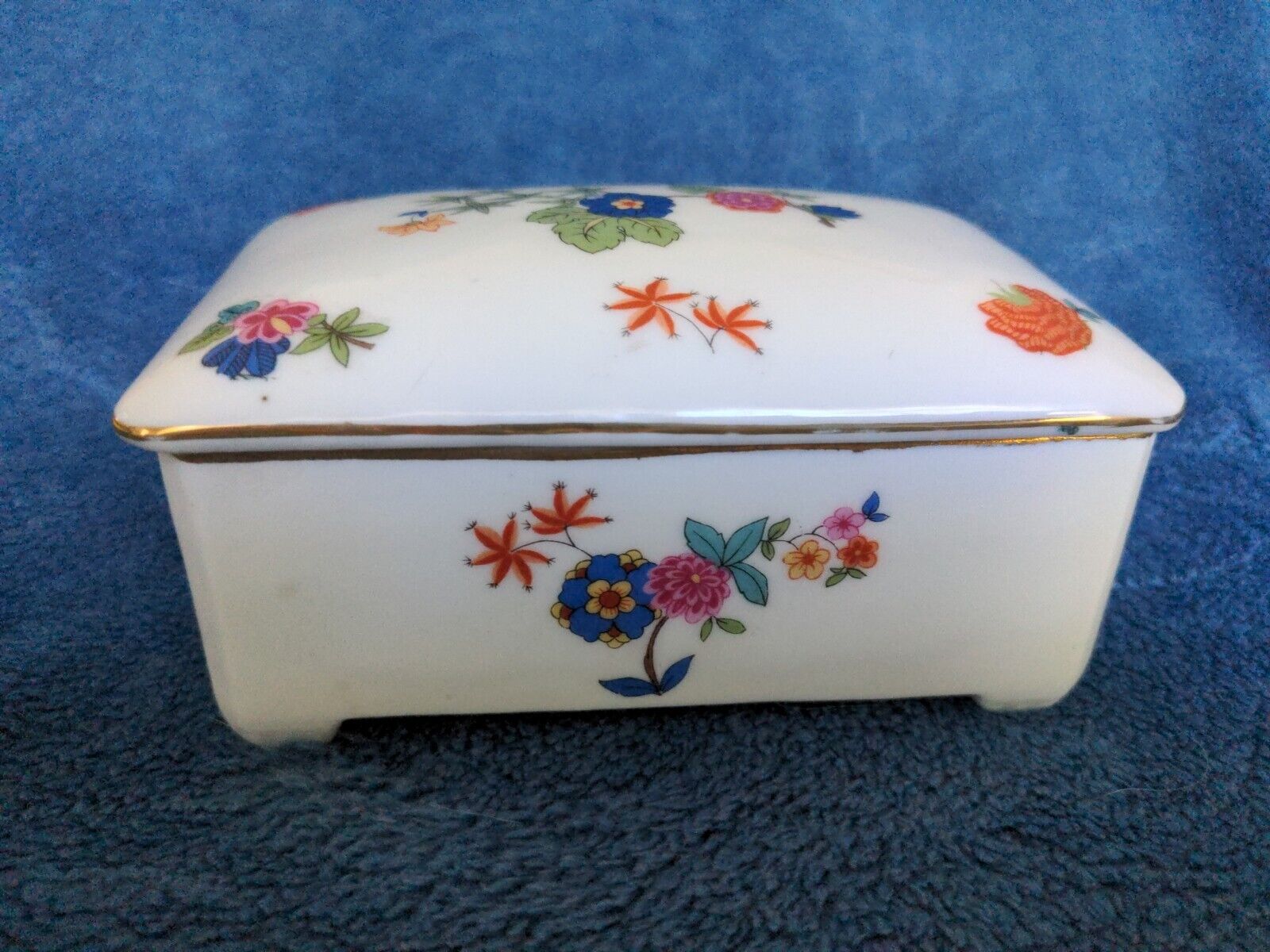 Prov Saxe ES Germany Hand-Painted Porcelain Rose Floral Trinket Box  Antique