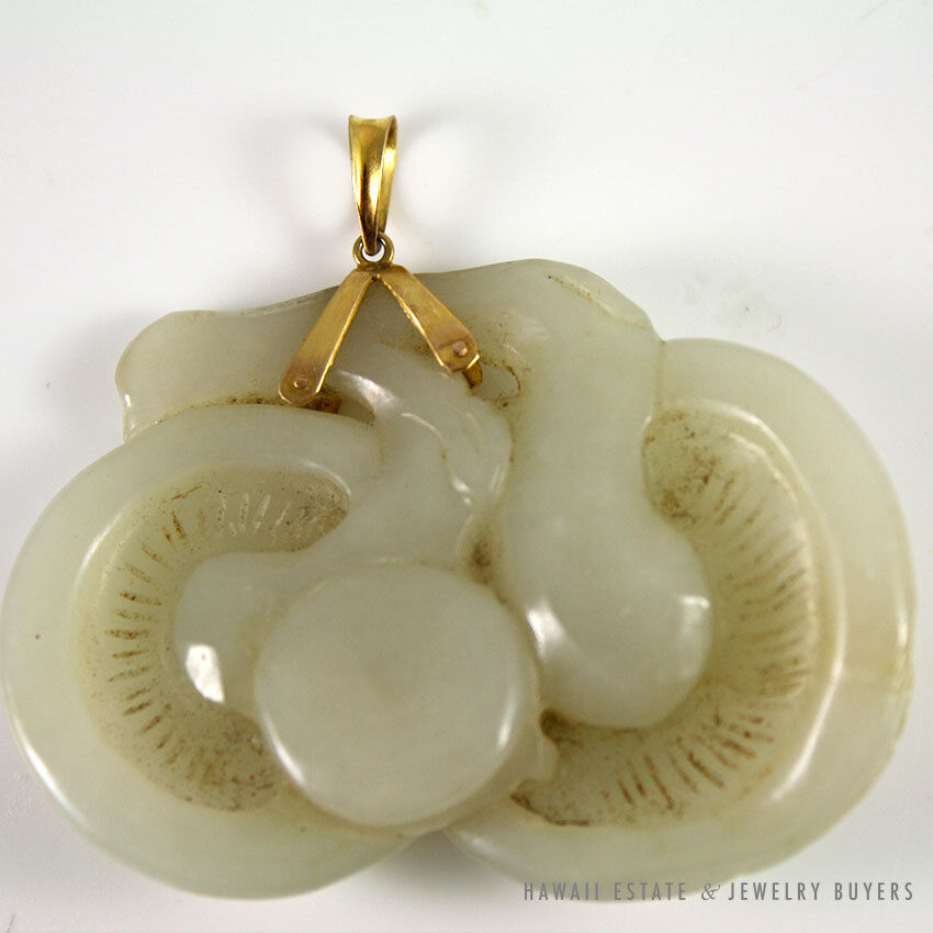 IMPORTANT 19C CHINESE MUTTON FAT WHITE JADE CARVED CARVED PENDANT