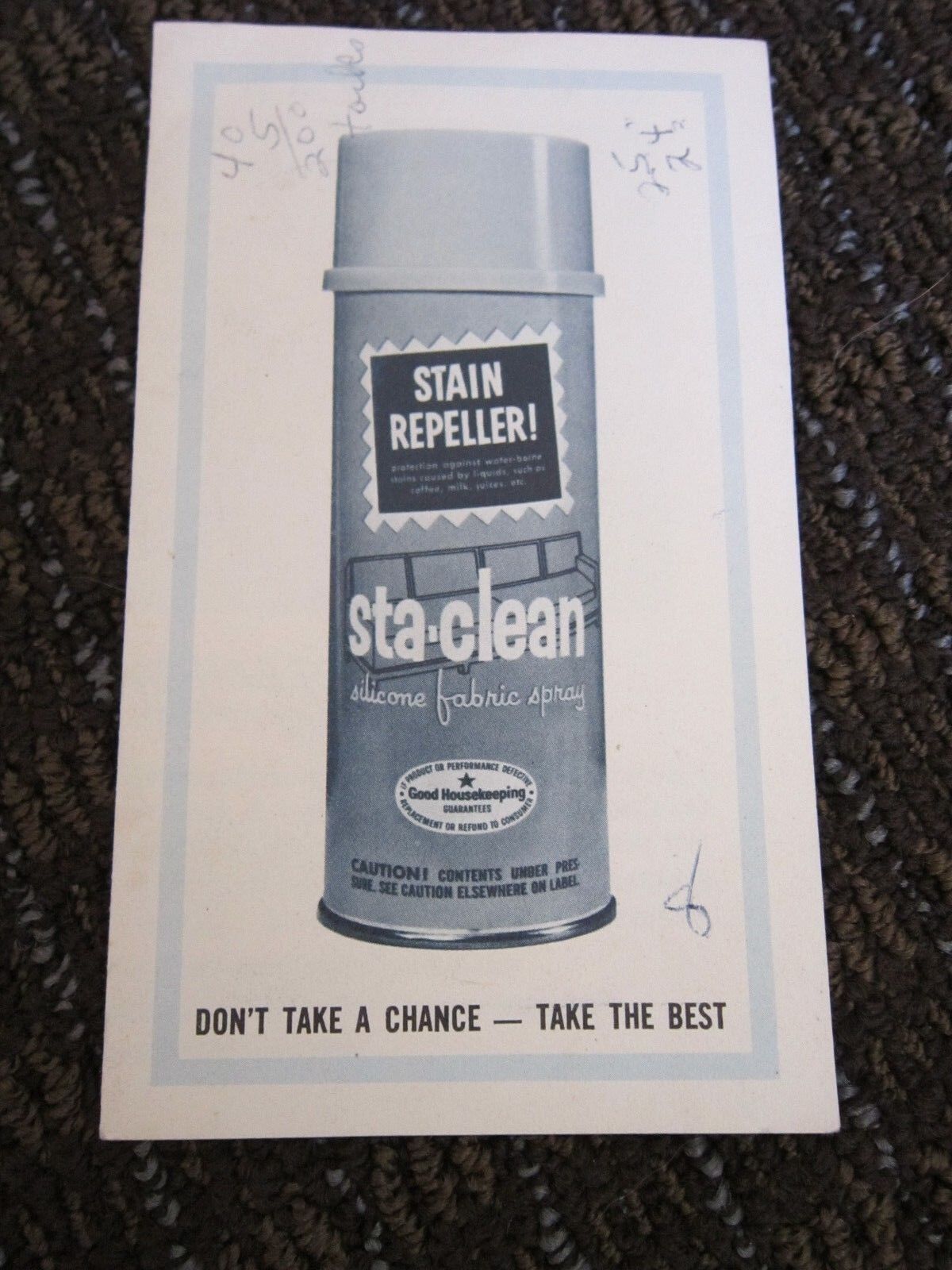 Sta-clean Stain Repeller AD Brochure Upholstery 1 page Vintage Good Housekeeping