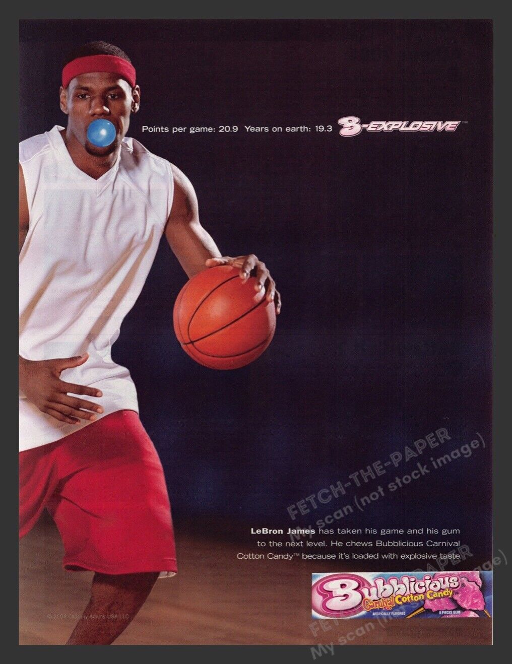 Bubblicious Carnival Cotton Candy Gum LeBron James 2000s Print Ad 2004