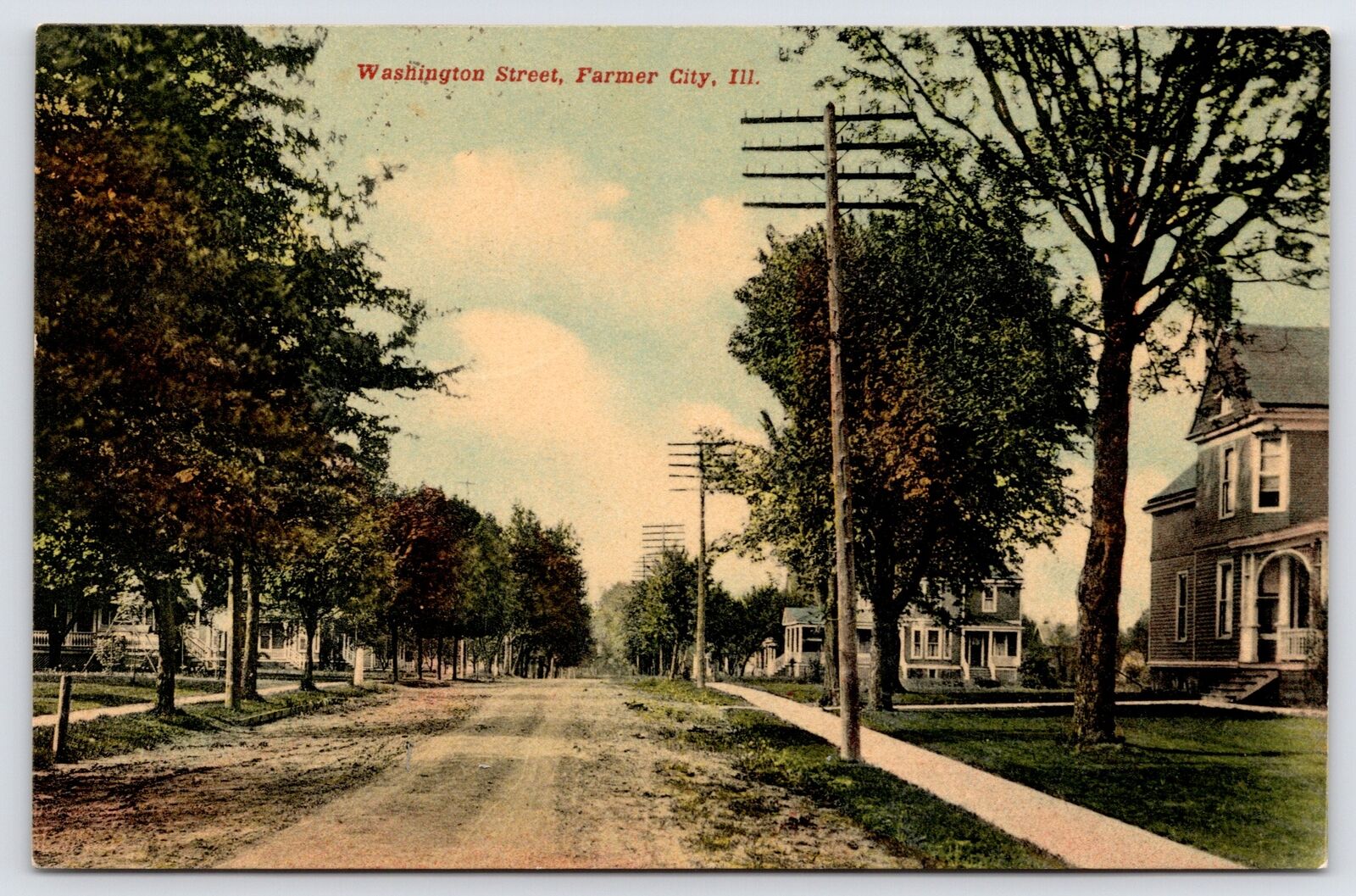 Farmer City Illinois~Home w/Arch Over Porch On Washington Street~1910 Postcard