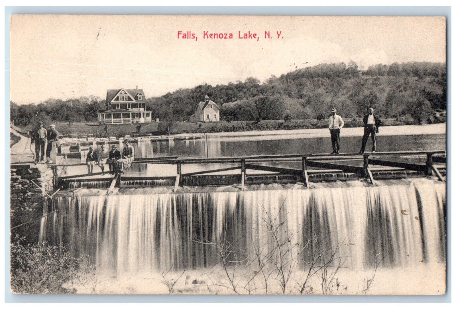 1912 Crowd Viewing Scene Falls Kenoza Lake New York NY Antique Posted Postcard