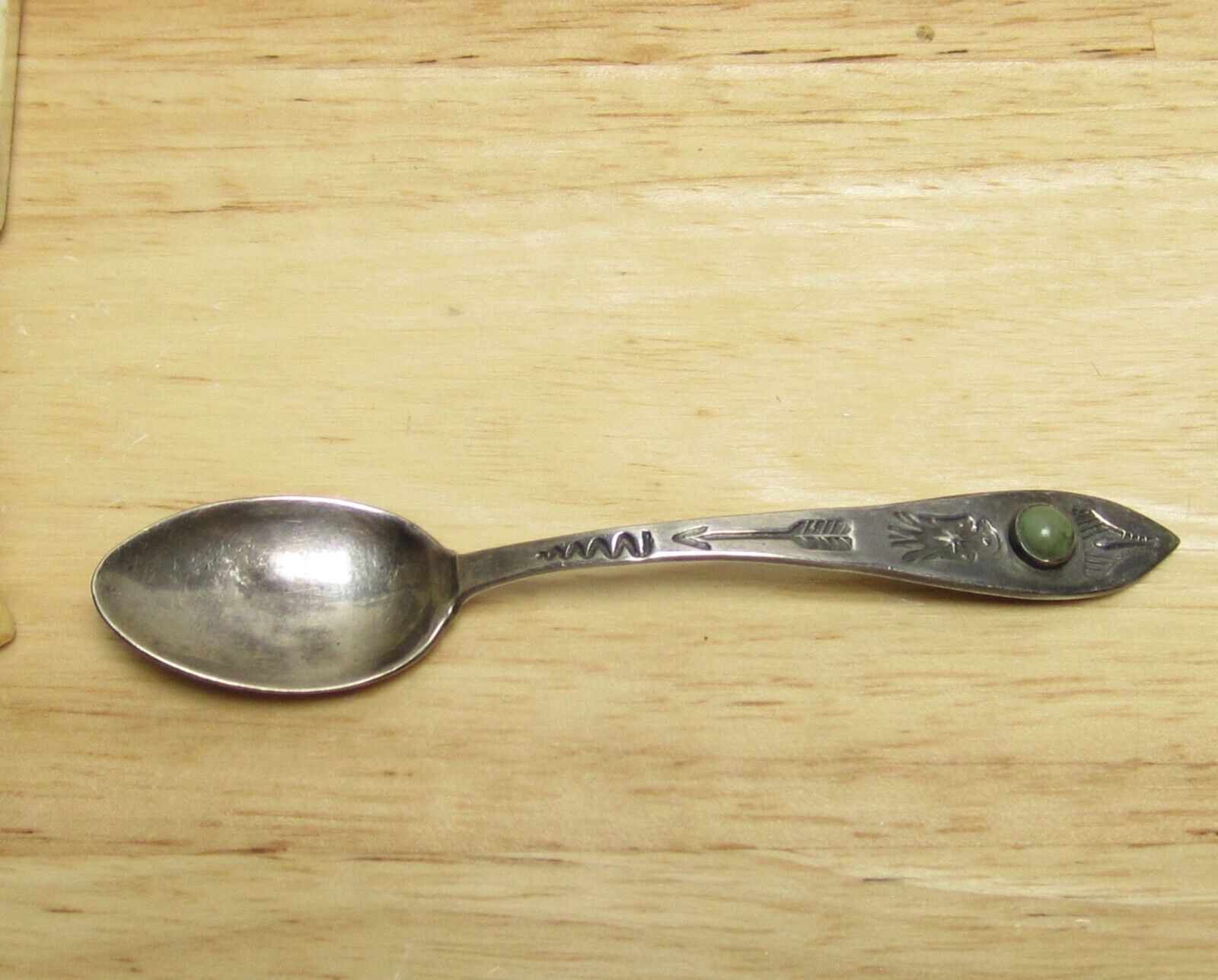 Vintage Navajo Fred Harvey Era Stamped Sterling Silver Cerillos Turquoise Spoon