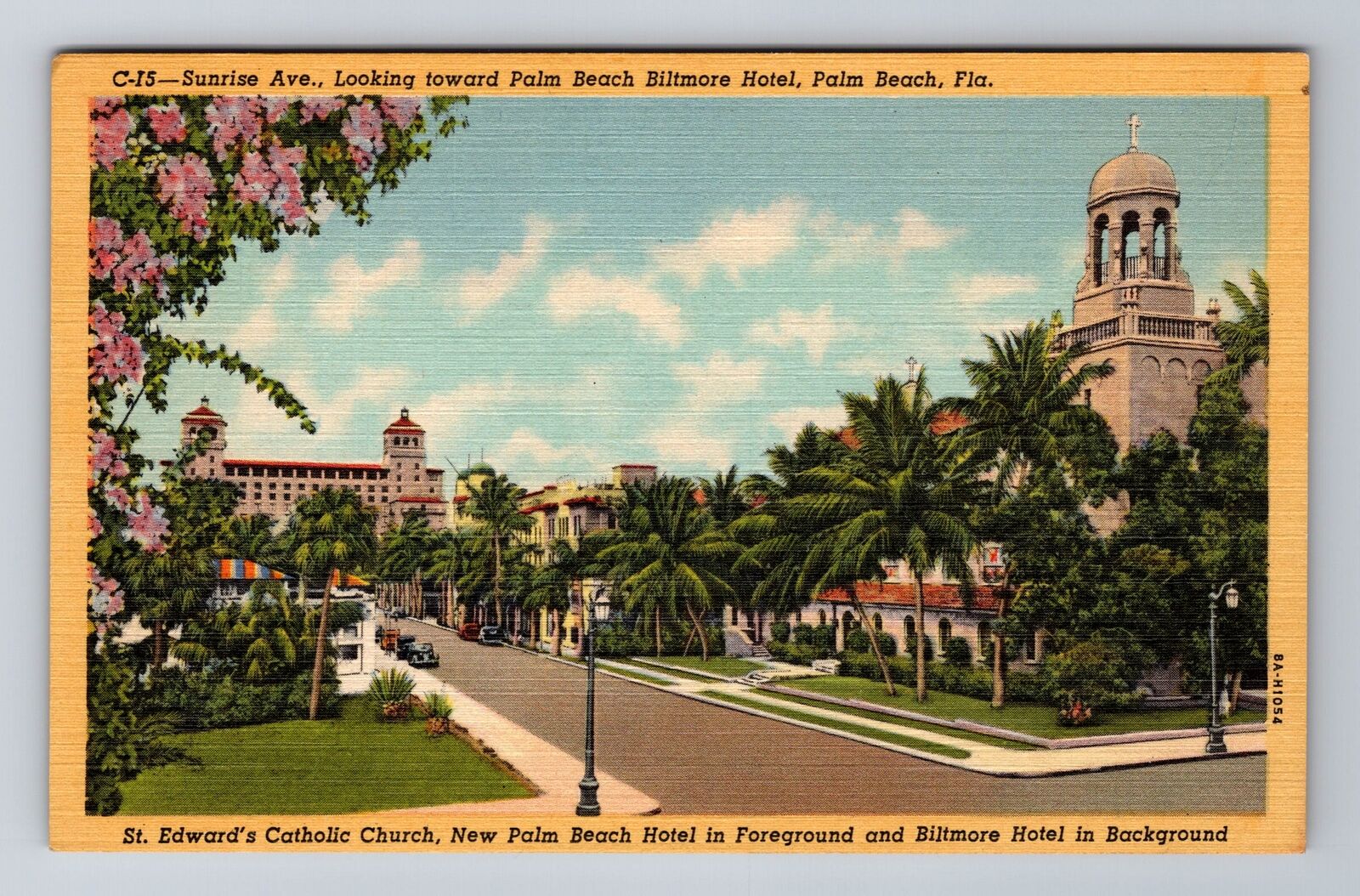 Palm Beach FL-Florida, Sunrise Avenue To Hotel, Antique, Vintage Postcard