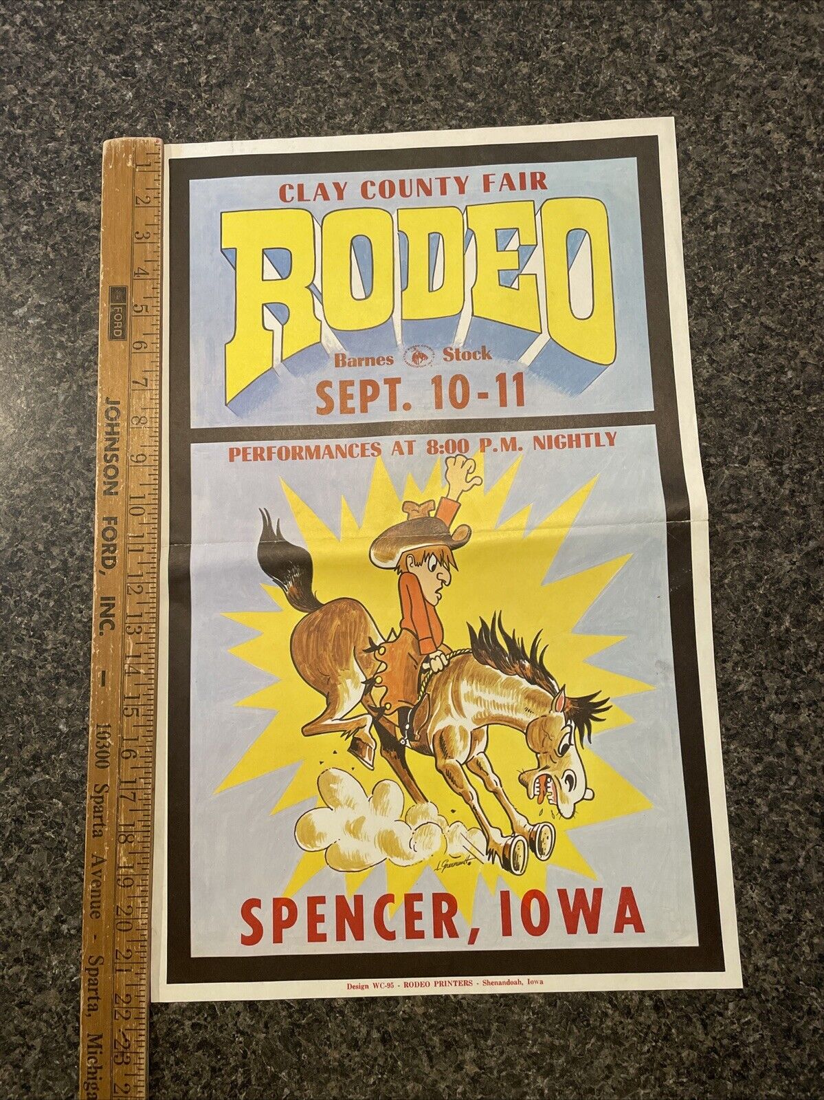 1960s Vintage Poster, Clay County Fair Rodeo, Spencer, Iowa, R.C.A. Design WC-95