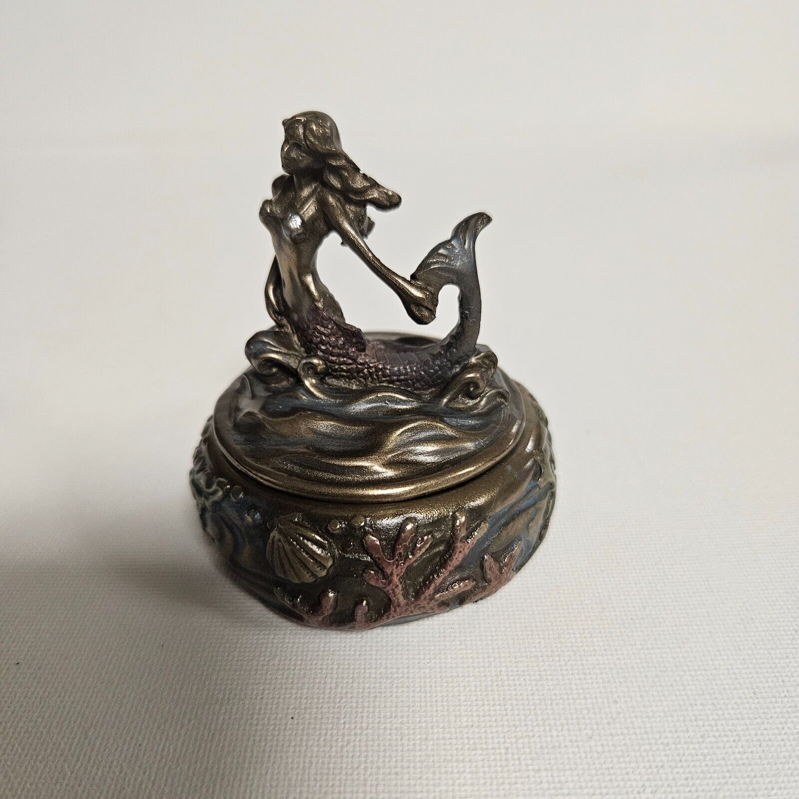 Mermaid Trinket Box Art Nouveau Bronze Look & Multicolored by Summit Collection