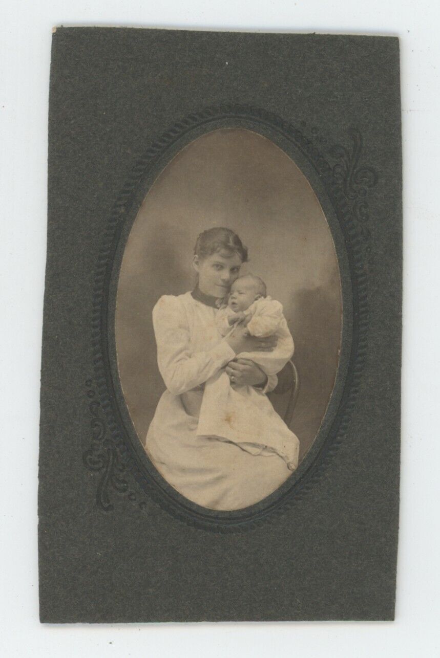 Antique CDV Circa 1870s Beautiful Image of Affectionate Mother & Child Sitting