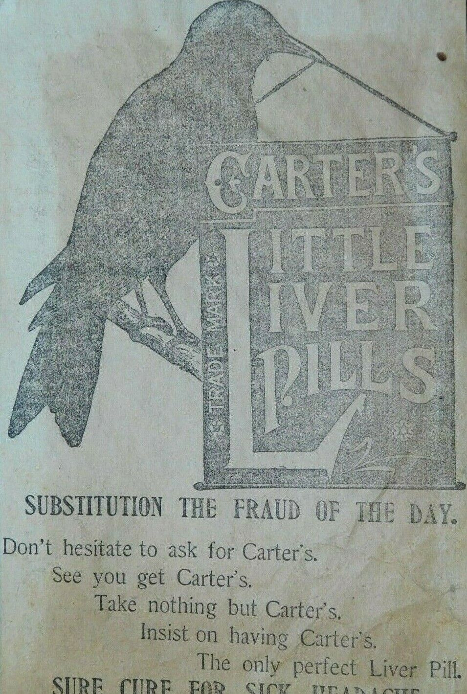 1870s-80s Carter\'s Little Liver Pills Quack Medicine Dr. Victorian Print Ad L14