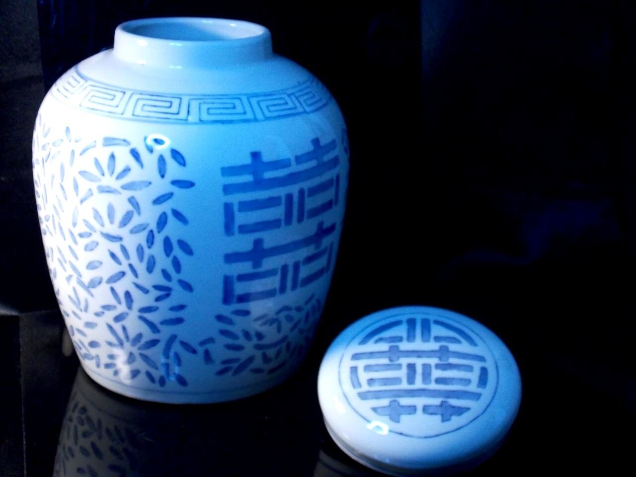 Chinese Double Happiness Ginger Jar Vase Porcelain Blue White
