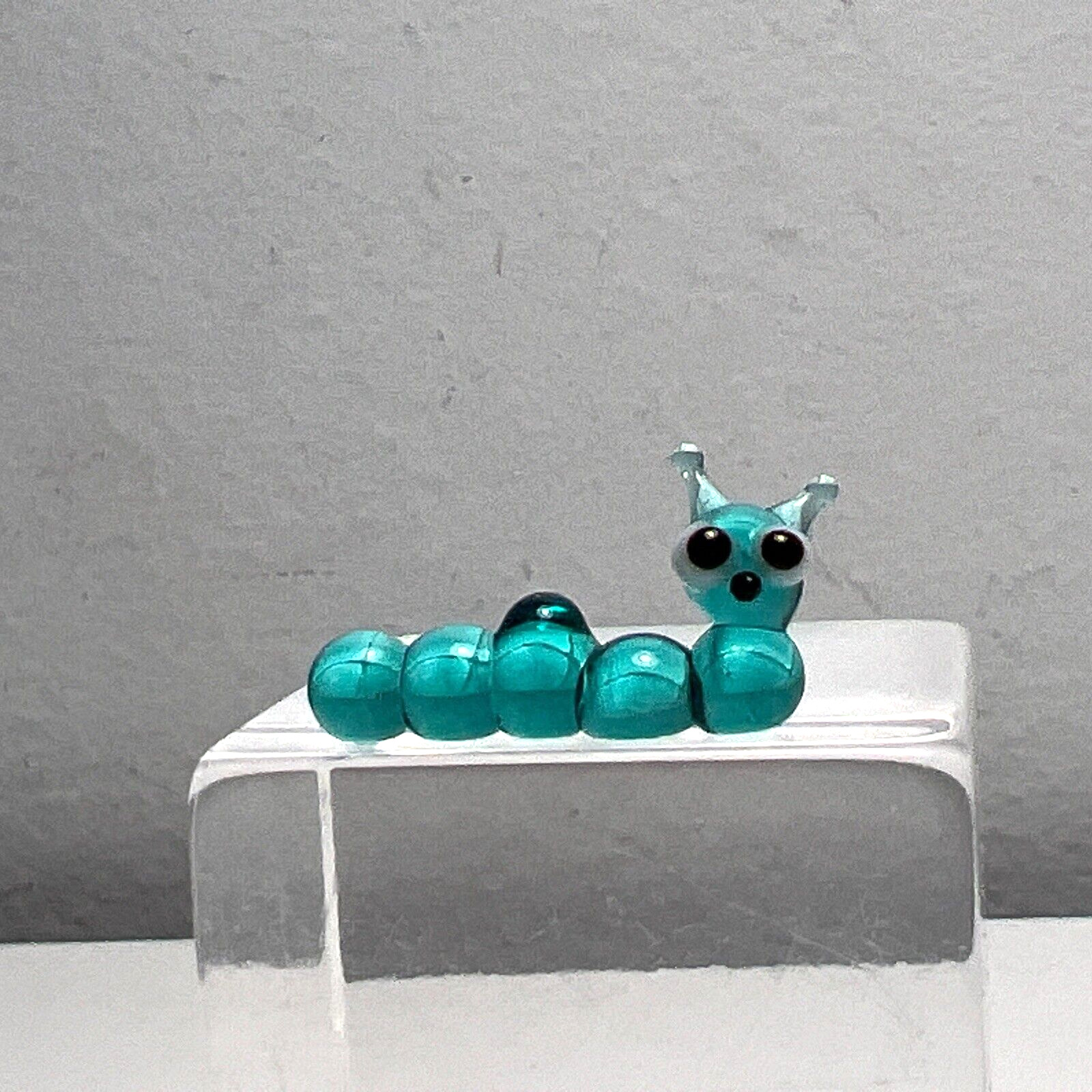 Miniature Glass Figurine Catepillar Worm Green Blue Bug Insect TINY Mini Small