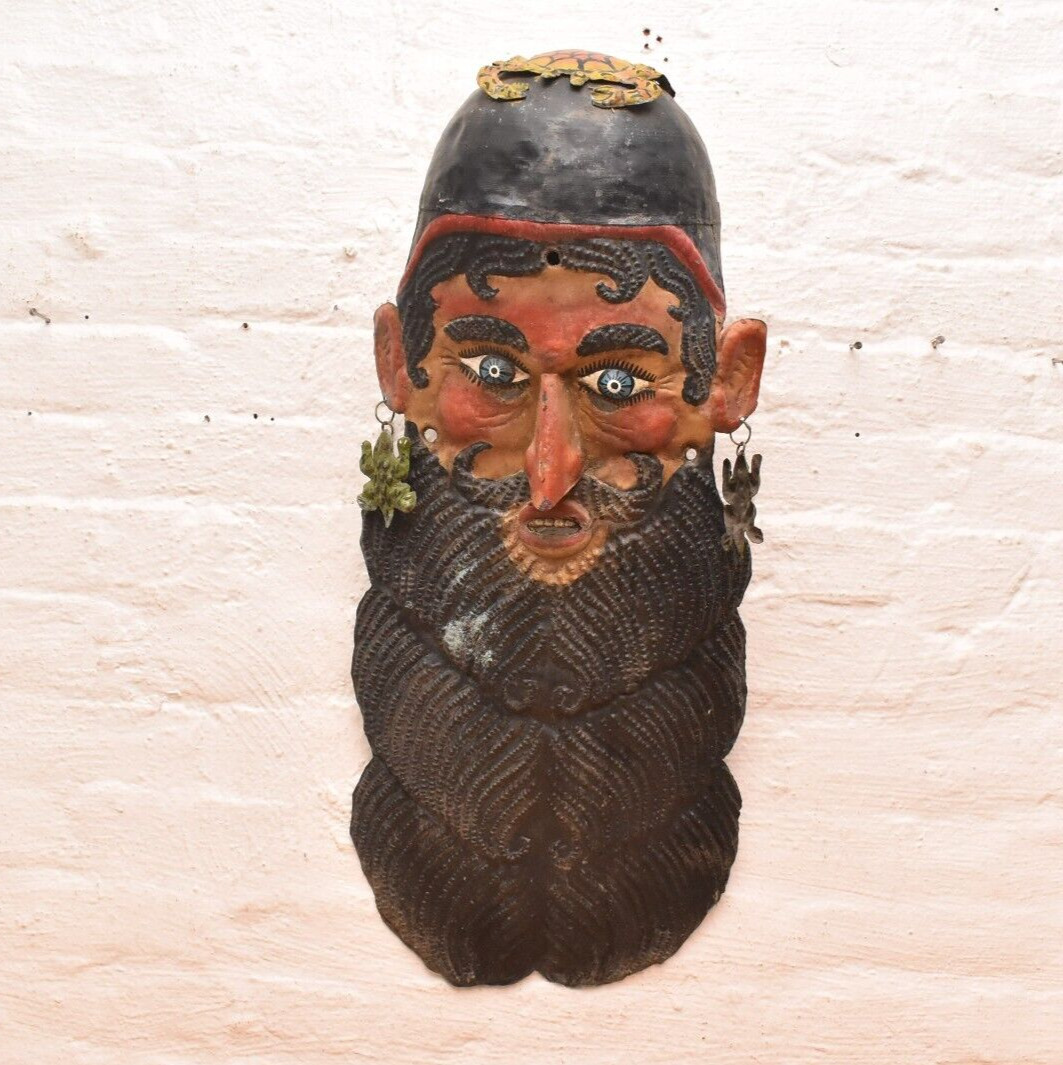 HUGE Vintage Mexican, Hammered Guerrero Copper Dance / Festival Mask Folk Art
