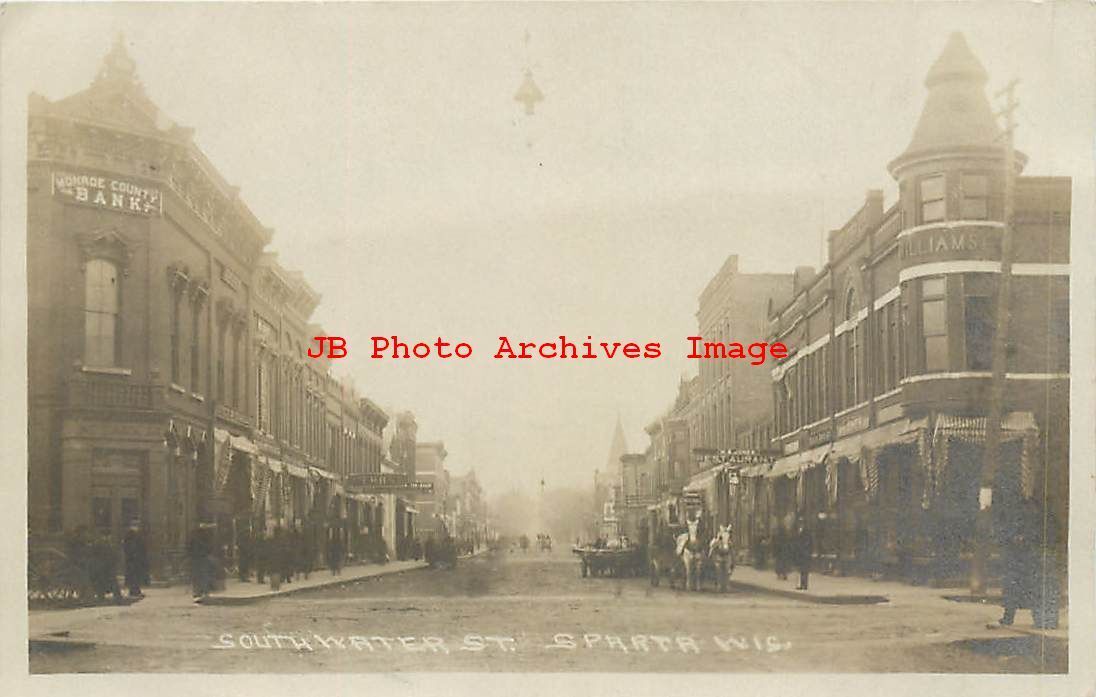 WI, Sparta, Wisconsin, RPPC, South Water Street, Business Area, 1909 PM, Photo