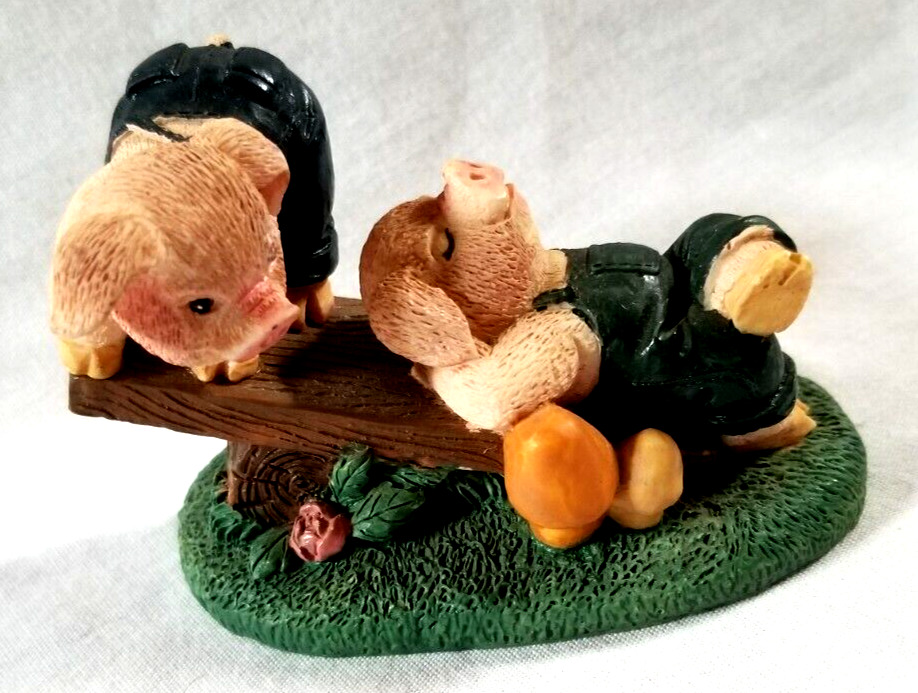 Vintage Pig Friends Playing Seesaw Resin Figurine 3.5x2.5\