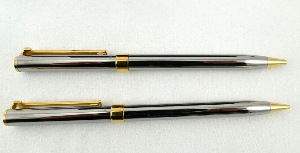 Tiffany & Co T-Clip Ruthenium and Gold Plate Ballpoint Pen and Mechanical Pencil